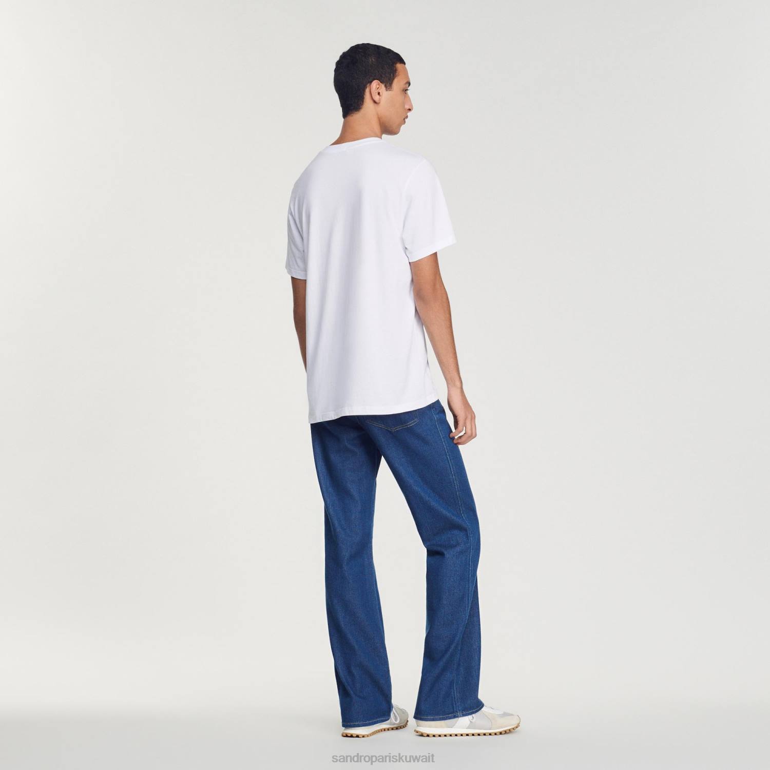 ثياب Sandro Paris القطن تي شيرت أبيض رجال ZJ00666