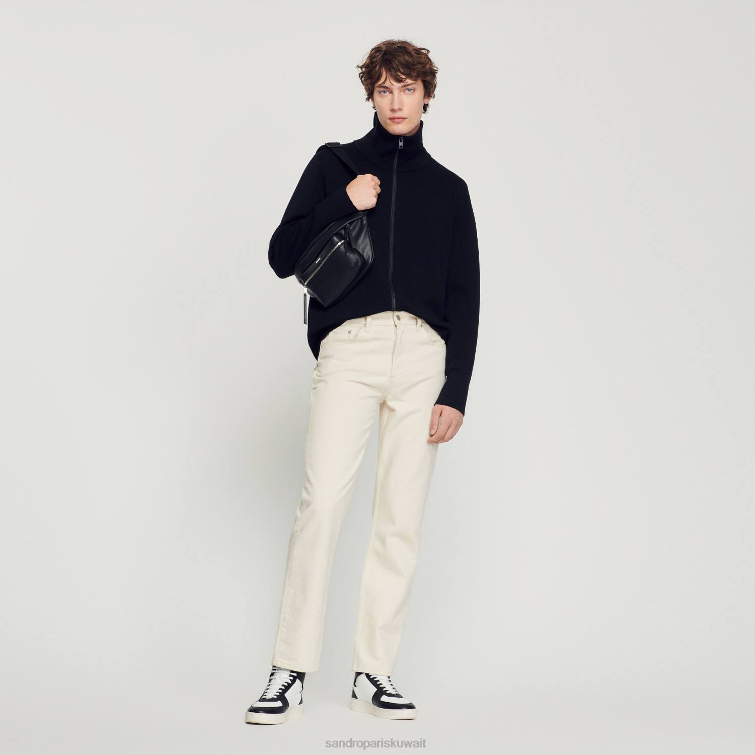 ثياب Sandro Paris سترة من الصوف بسحاب أسود رجال ZJ00667