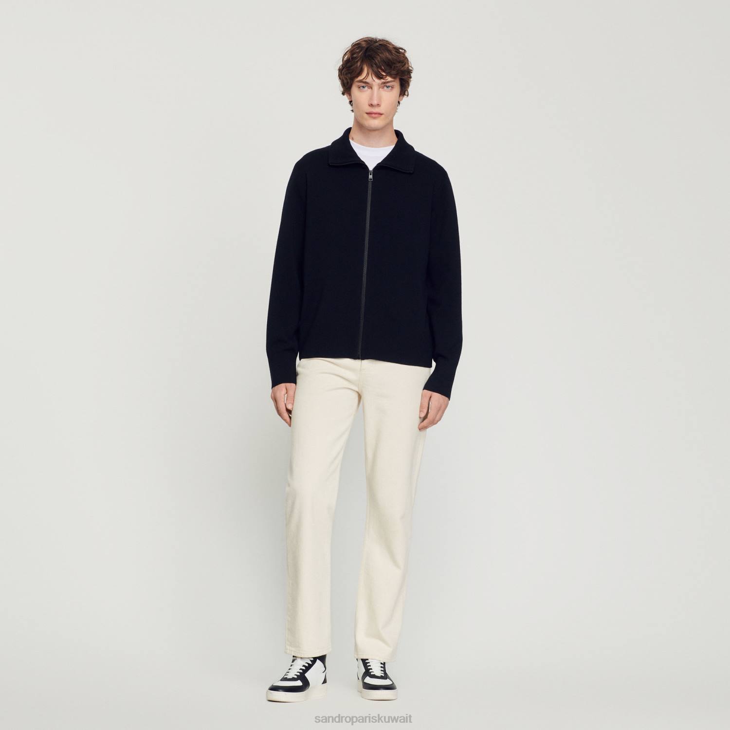 ثياب Sandro Paris سترة من الصوف بسحاب أسود رجال ZJ00667