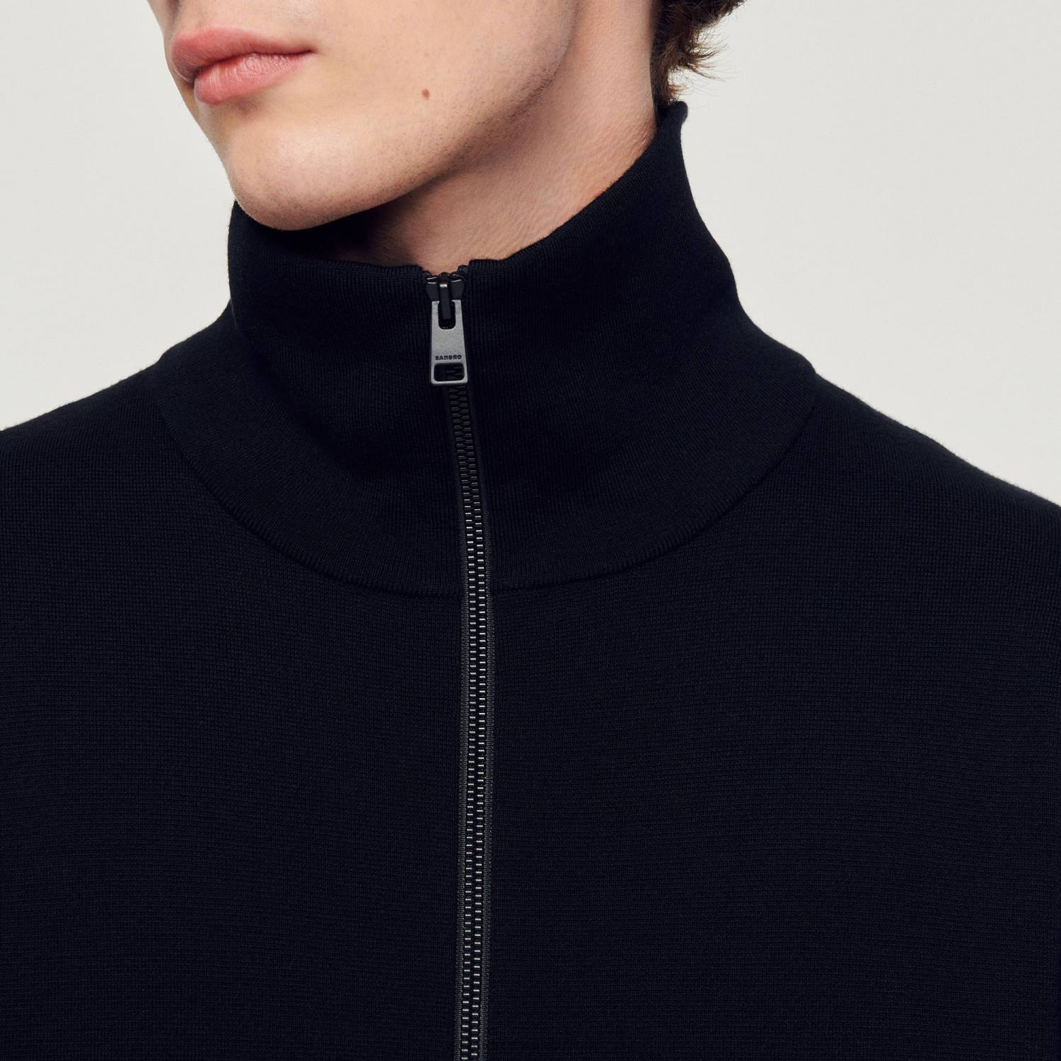 ثياب Sandro Paris سترة من الصوف بسحاب أسود رجال ZJ00667