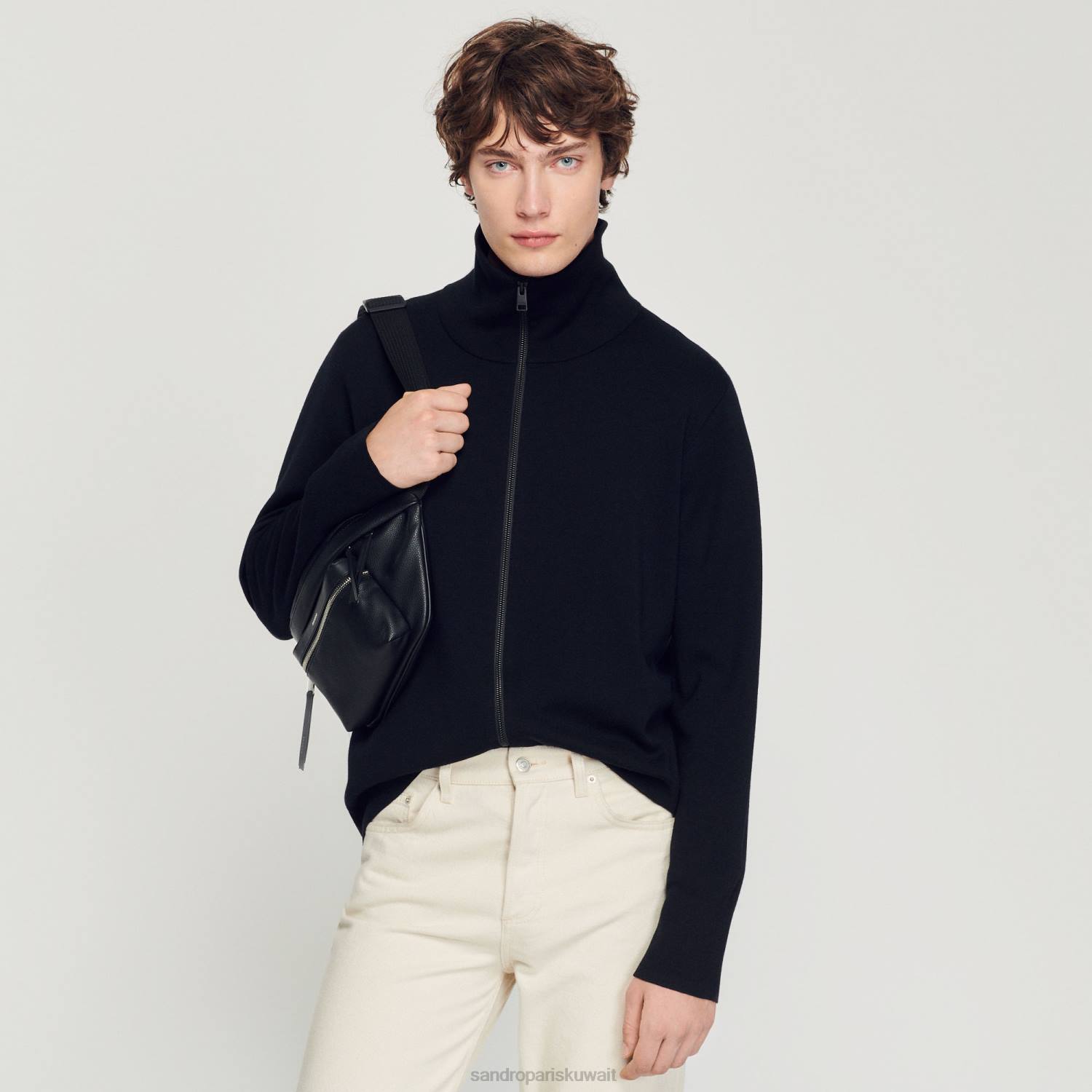 ثياب Sandro Paris سترة من الصوف بسحاب أسود رجال ZJ00667