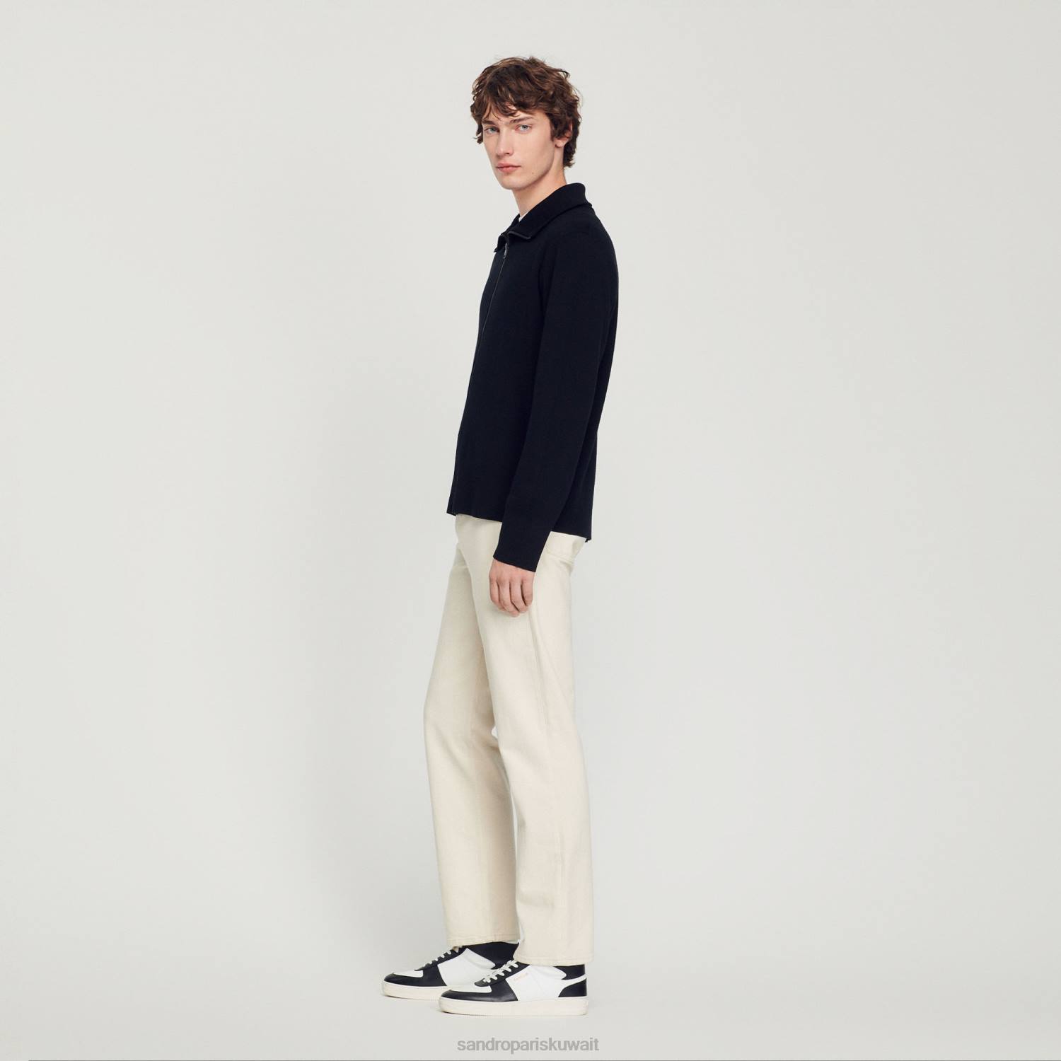 ثياب Sandro Paris سترة من الصوف بسحاب أسود رجال ZJ00667