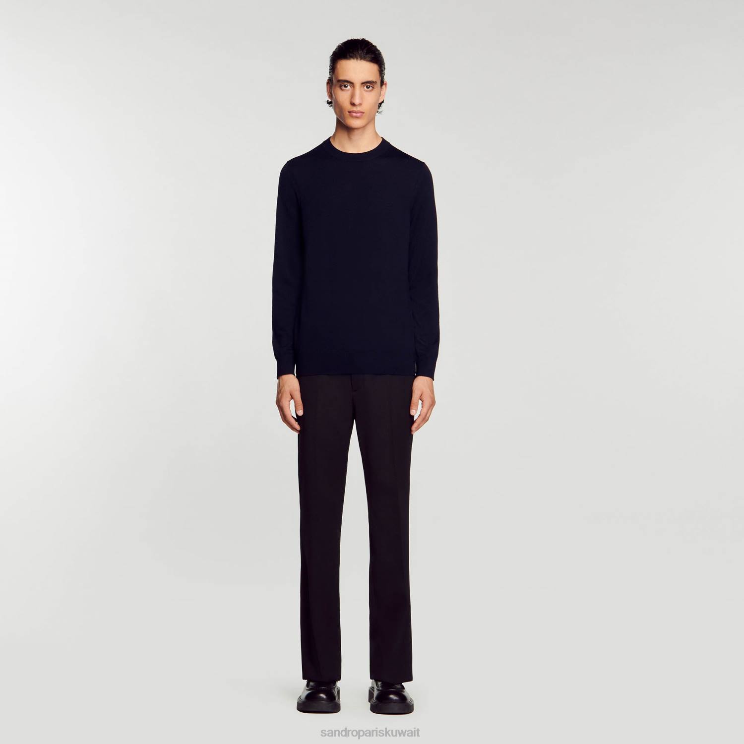 ثياب Sandro Paris سترة ميرينو محبوكة الأزرق الداكن رجال ZJ00670
