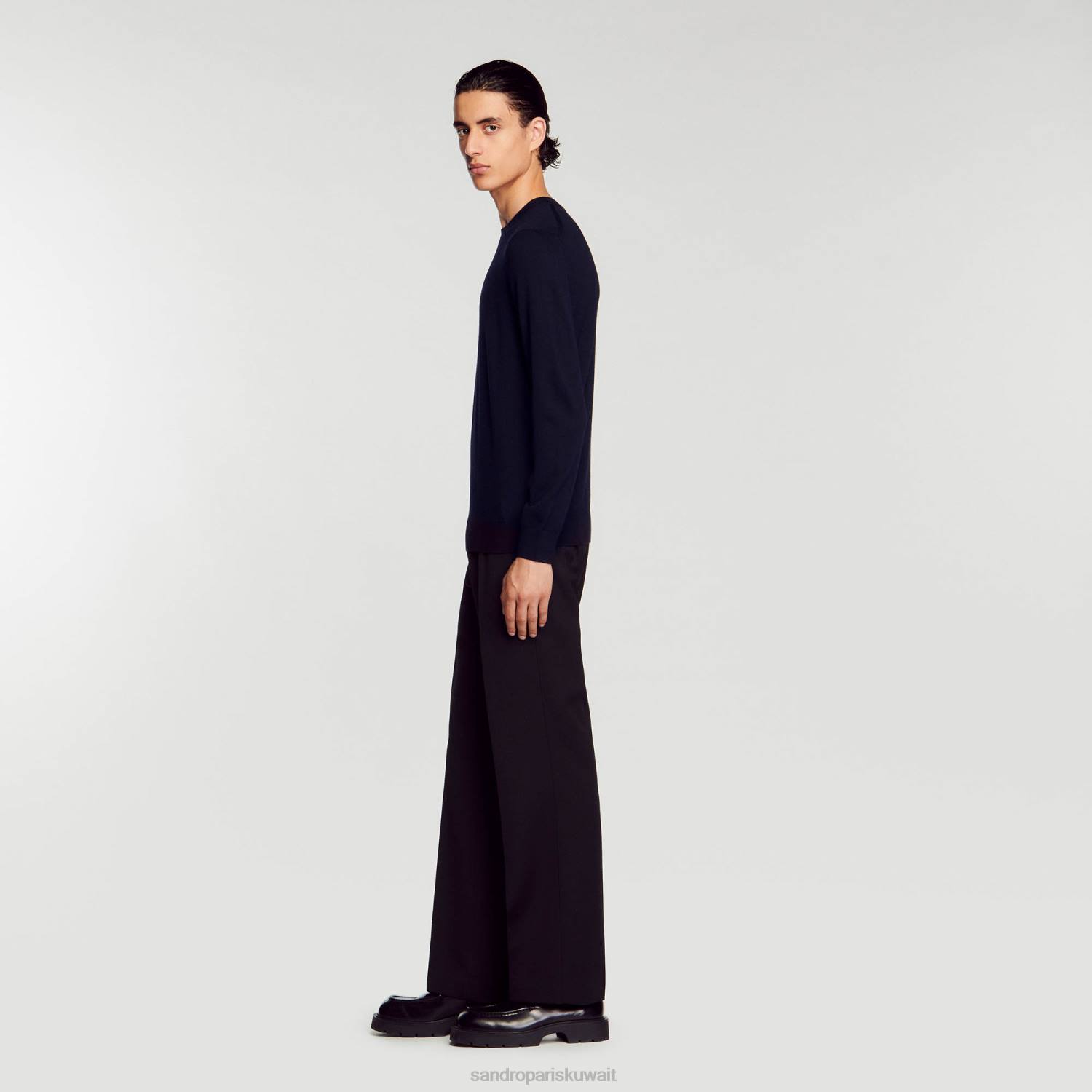 ثياب Sandro Paris سترة ميرينو محبوكة الأزرق الداكن رجال ZJ00670