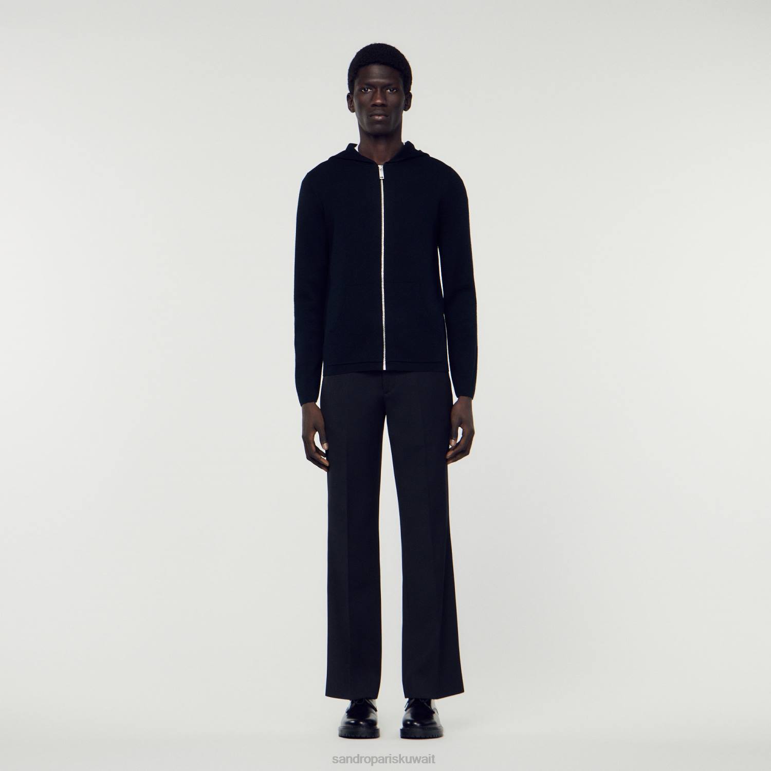 ثياب Sandro Paris سترة مضغوطة مع غطاء محرك السيارة أسود رجال ZJ00672