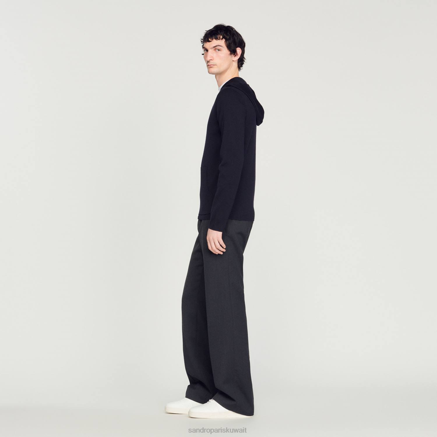 ثياب Sandro Paris سترة مضغوطة مع غطاء محرك السيارة الأزرق الداكن رجال ZJ00673