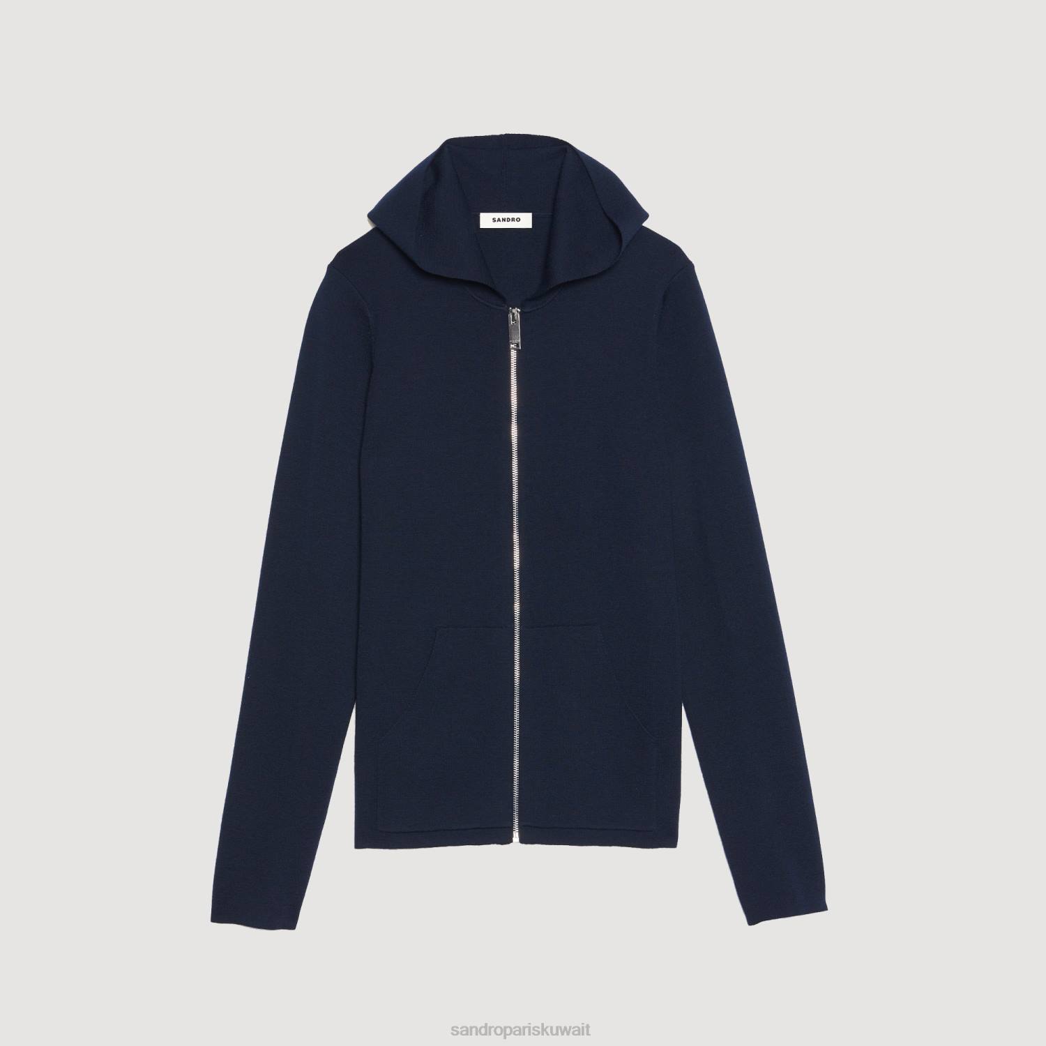 ثياب Sandro Paris سترة مضغوطة مع غطاء محرك السيارة الأزرق الداكن رجال ZJ00673