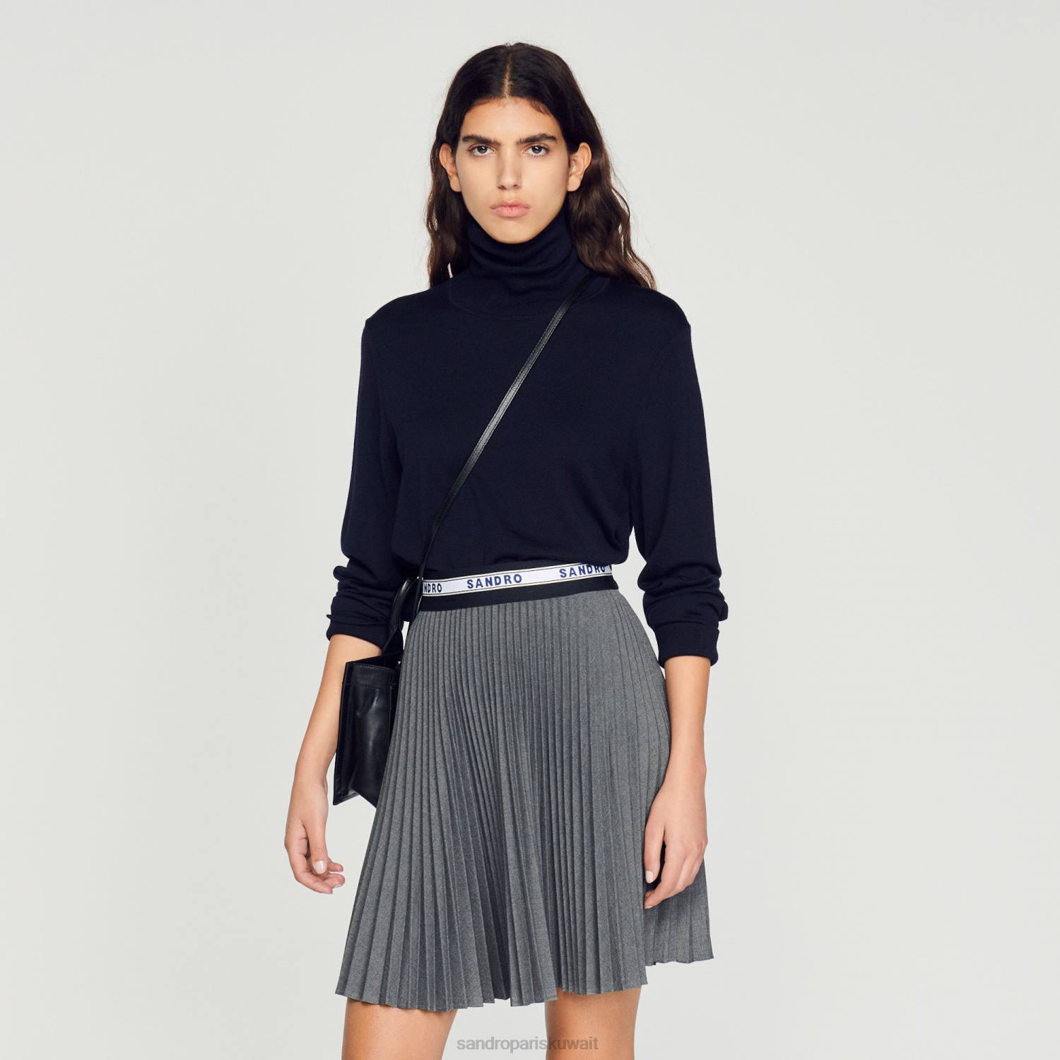 ثياب Sandro Paris سترة صوفية برقبة دائرية الأزرق الداكن رجال ZJ00675