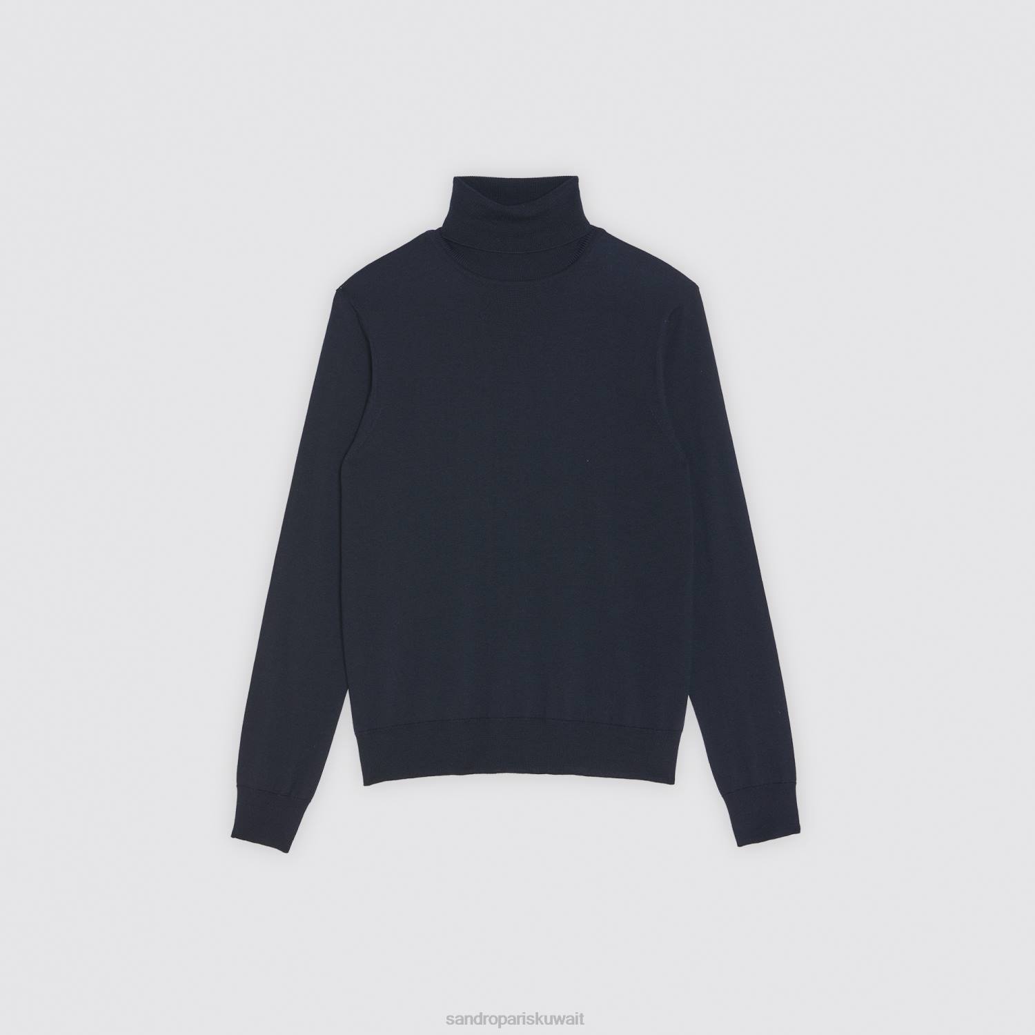 ثياب Sandro Paris سترة صوفية برقبة دائرية الأزرق الداكن رجال ZJ00675