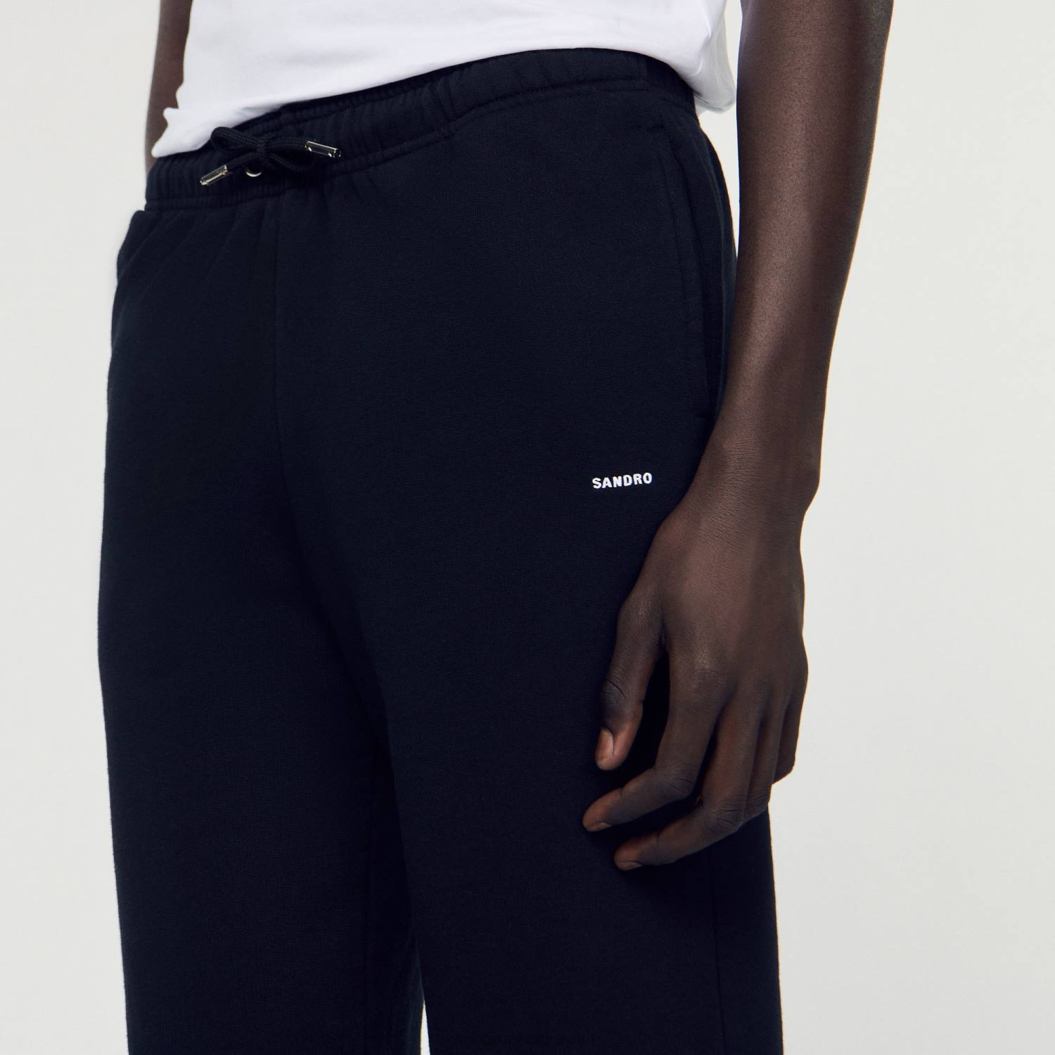 ثياب Sandro Paris قيعان الركض الصوفية المطرزة أسود رجال ZJ00678