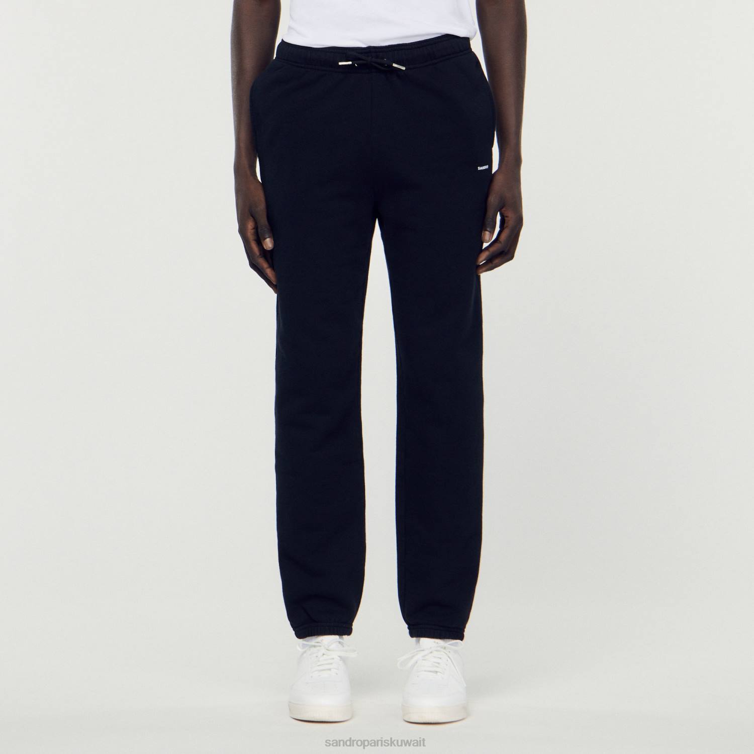 ثياب Sandro Paris قيعان الركض الصوفية المطرزة أسود رجال ZJ00678