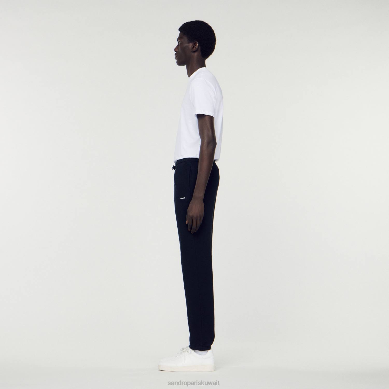 ثياب Sandro Paris قيعان الركض الصوفية المطرزة أسود رجال ZJ00678