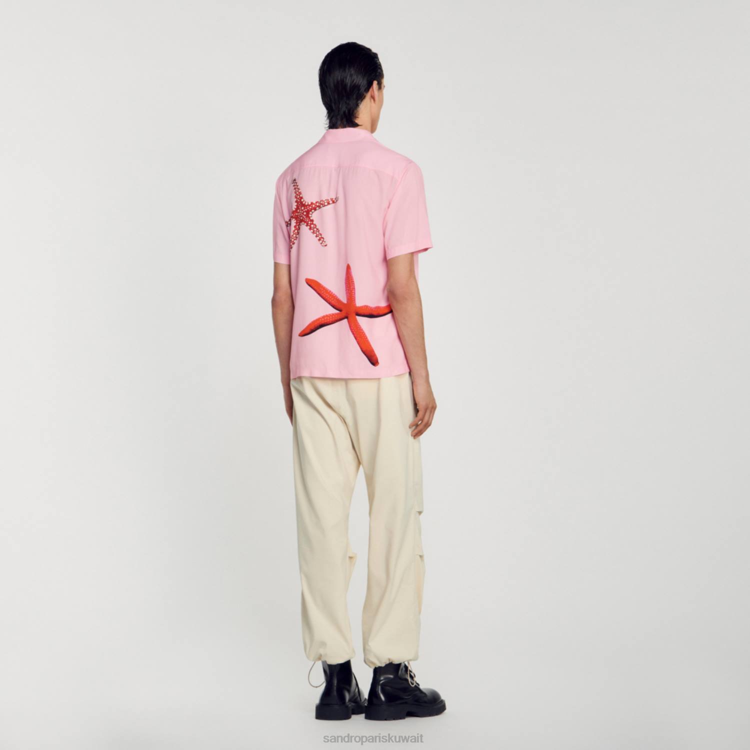 ثياب Sandro Paris قميص مطبوع عليه نجم البحر لون القرنفل رجال ZJ00679