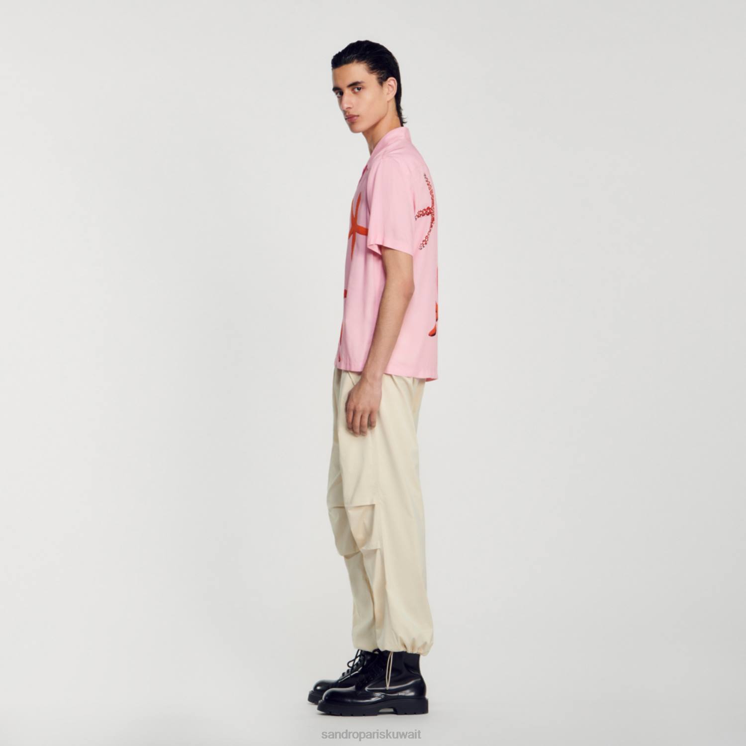 ثياب Sandro Paris قميص مطبوع عليه نجم البحر لون القرنفل رجال ZJ00679