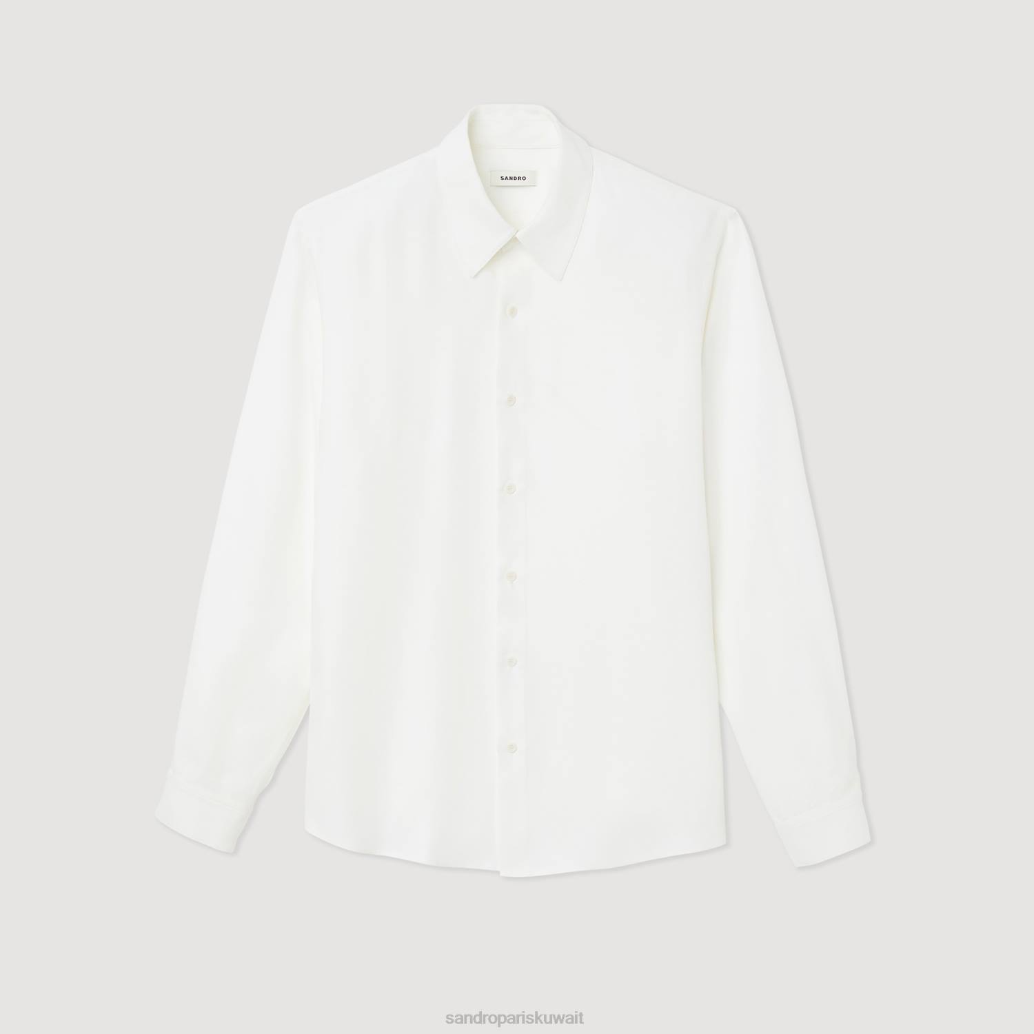 ثياب Sandro Paris قميص متدفق بأكمام طويلة أبيض رجال ZJ00681