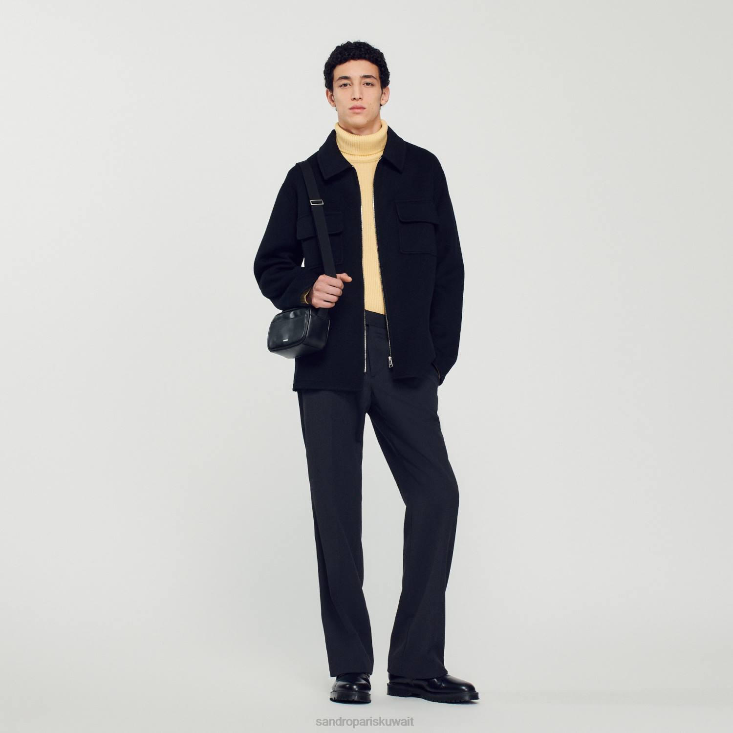 ثياب Sandro Paris سترة من الصوف أسود رجال ZJ00682