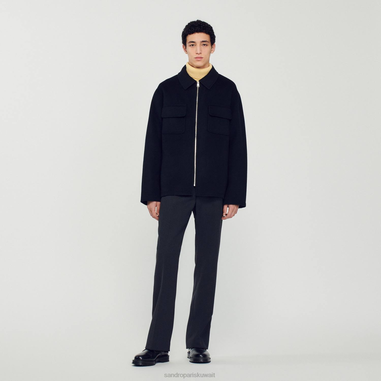 ثياب Sandro Paris سترة من الصوف أسود رجال ZJ00682