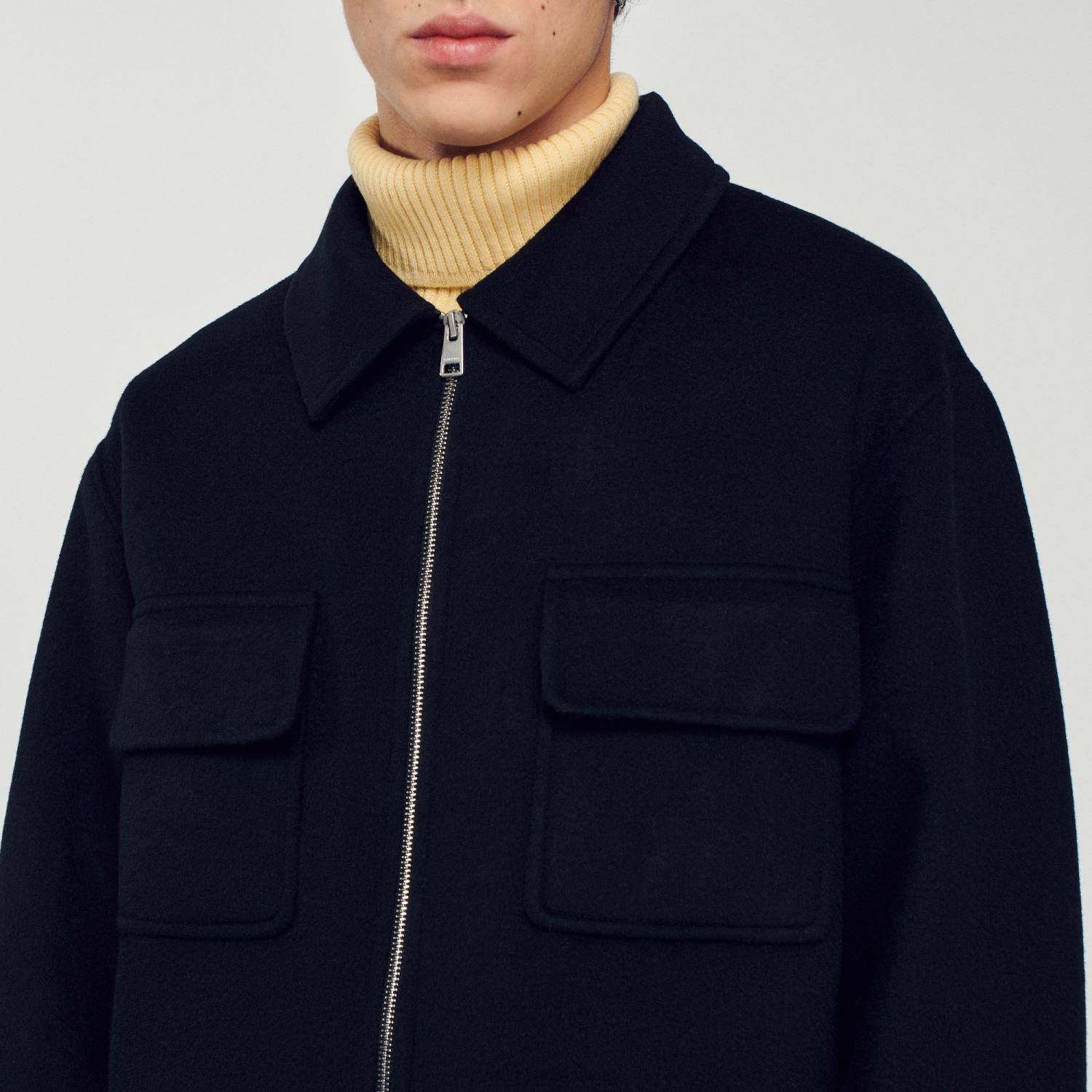 ثياب Sandro Paris سترة من الصوف أسود رجال ZJ00682