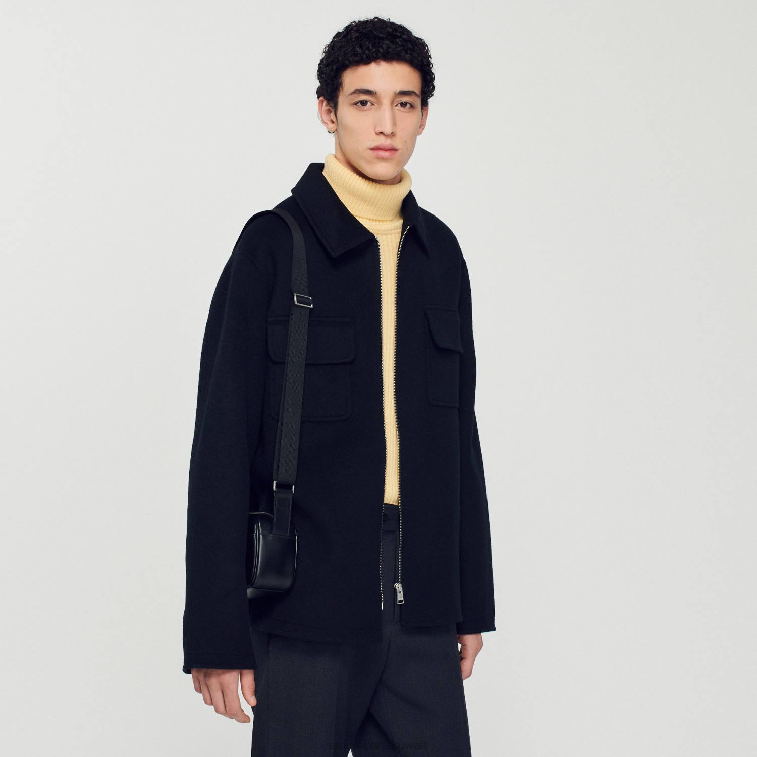 ثياب Sandro Paris سترة من الصوف أسود رجال ZJ00682