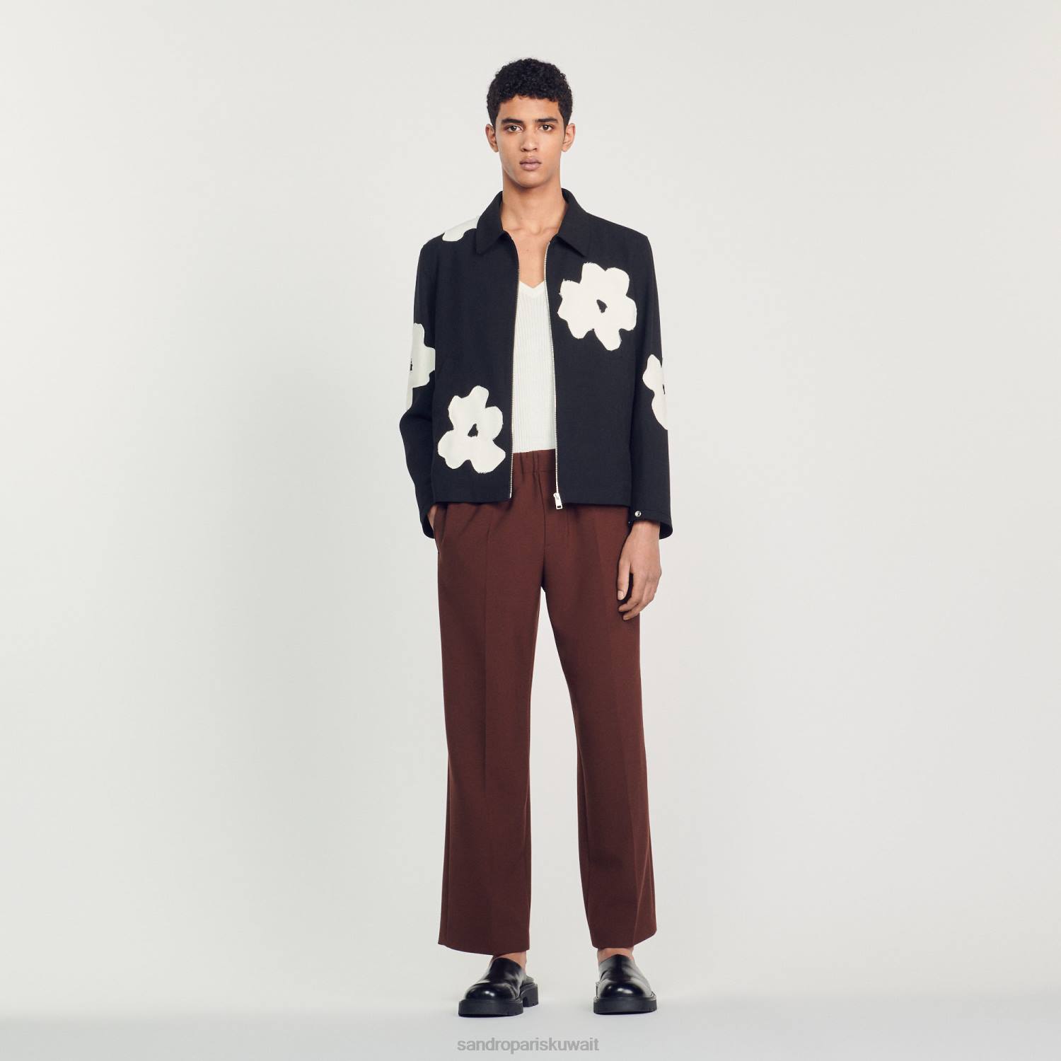 ثياب Sandro Paris سترة بزخارف نباتية أسود رجال ZJ00683