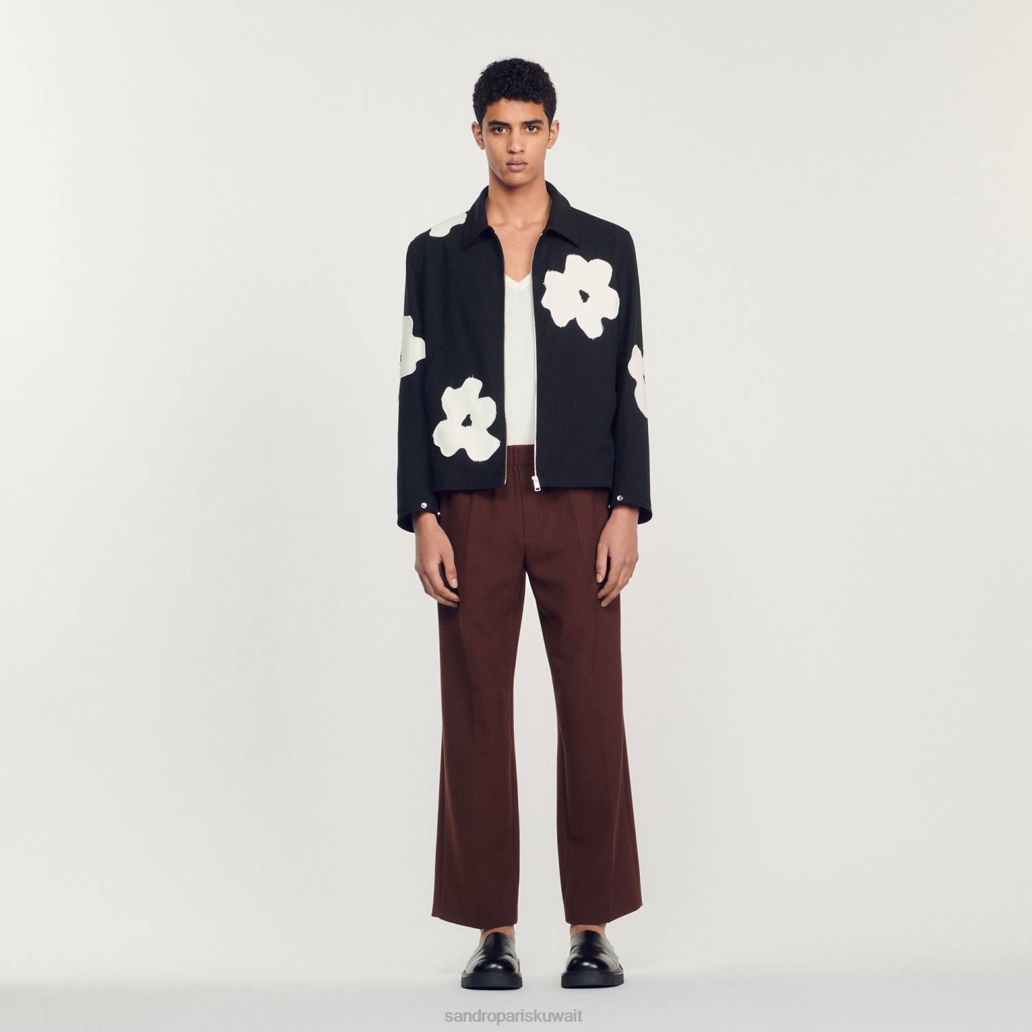 ثياب Sandro Paris سترة بزخارف نباتية أسود رجال ZJ00683