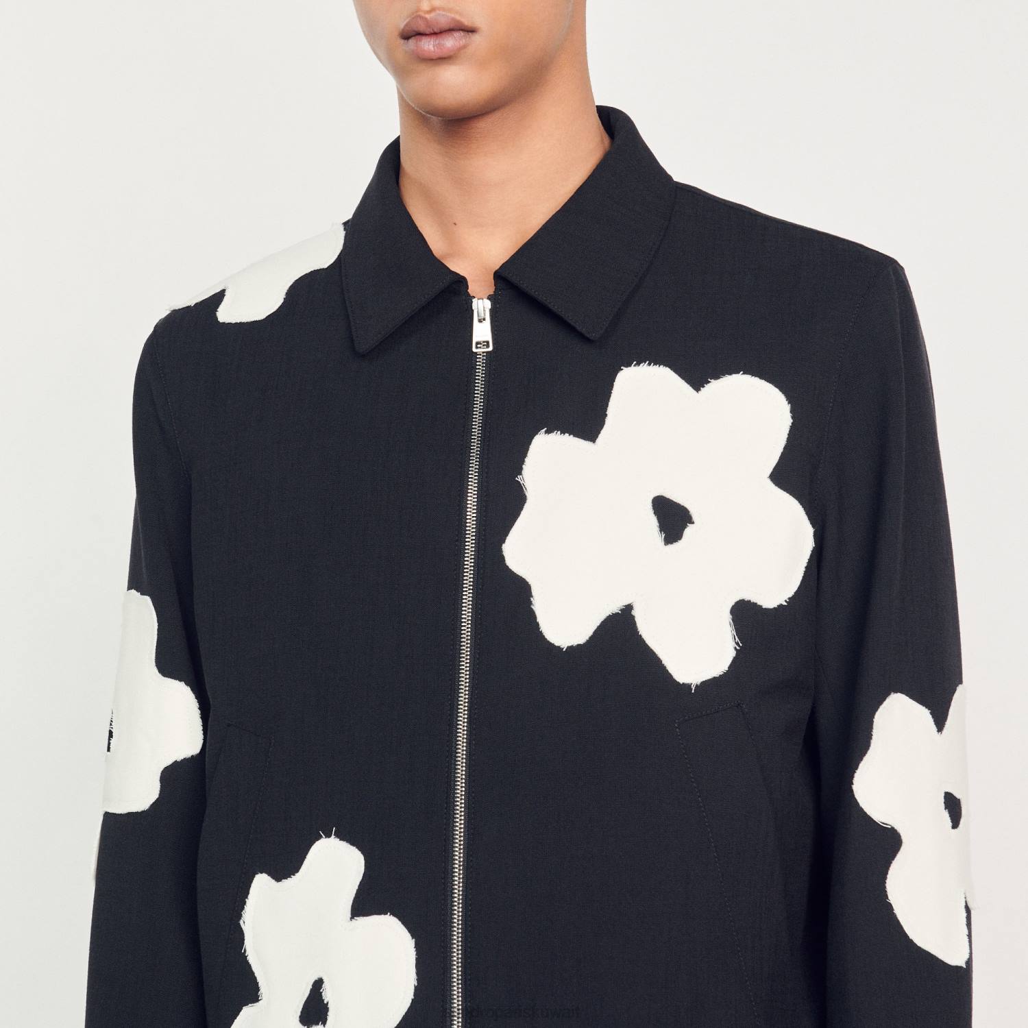 ثياب Sandro Paris سترة بزخارف نباتية أسود رجال ZJ00683