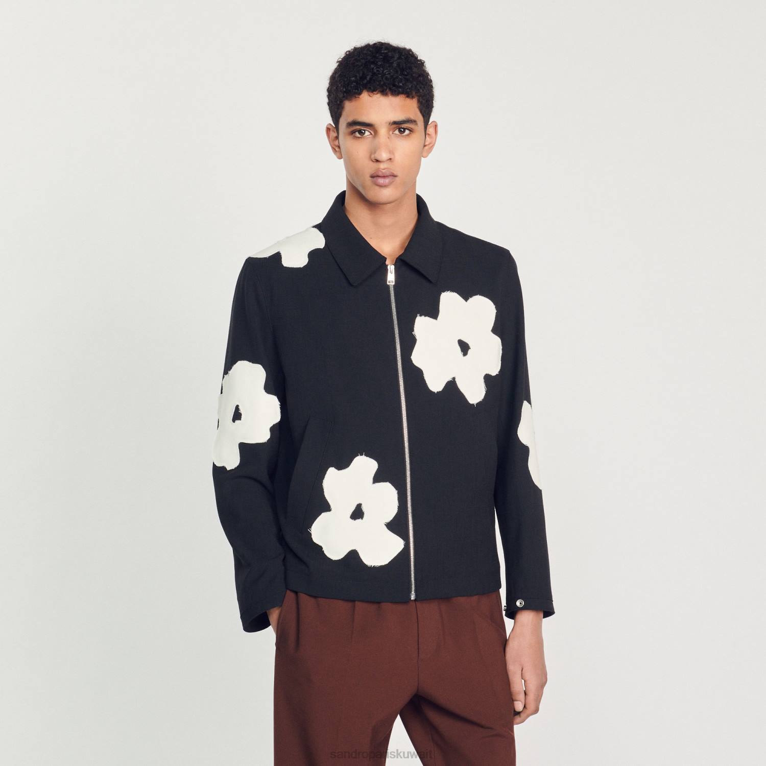 ثياب Sandro Paris سترة بزخارف نباتية أسود رجال ZJ00683