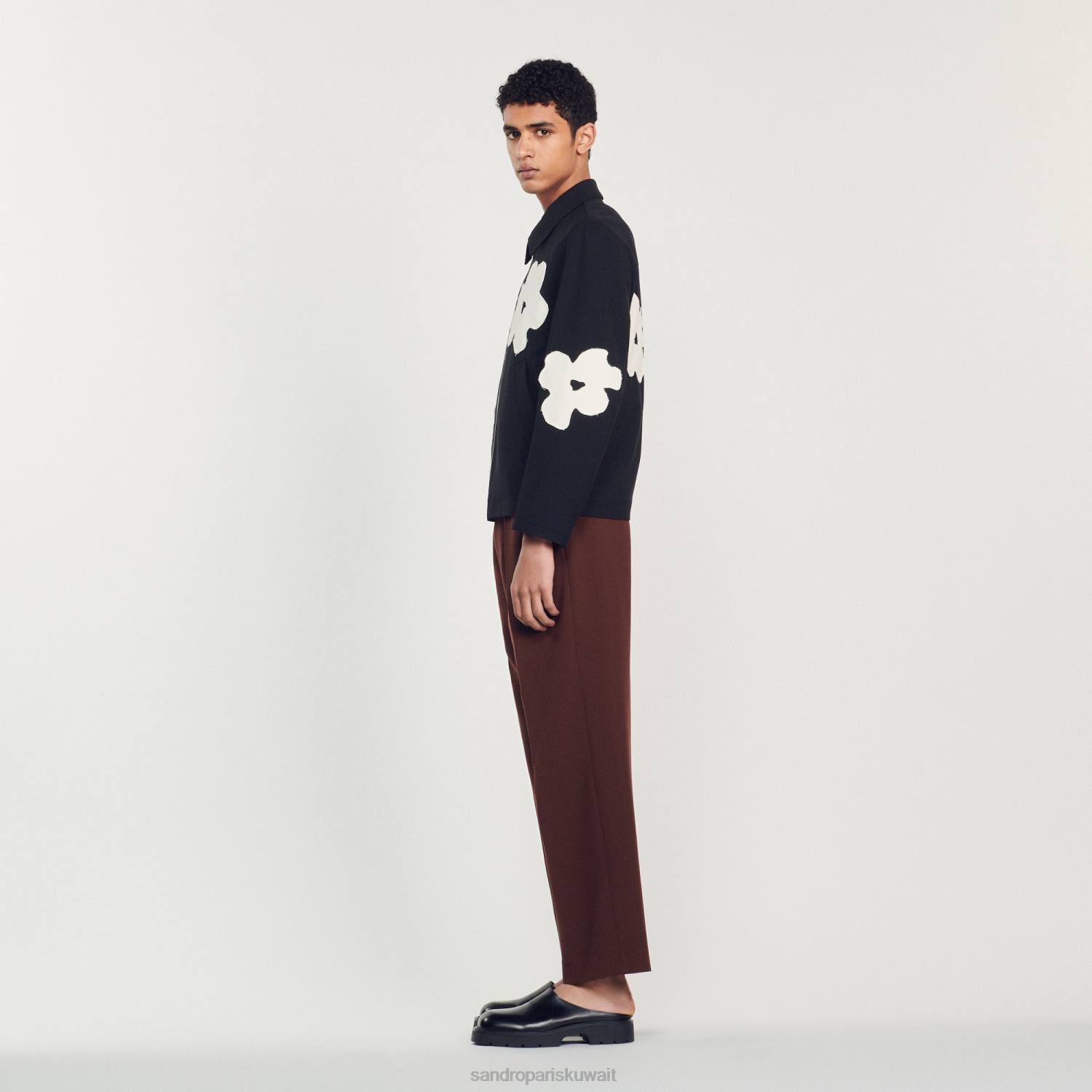 ثياب Sandro Paris سترة بزخارف نباتية أسود رجال ZJ00683