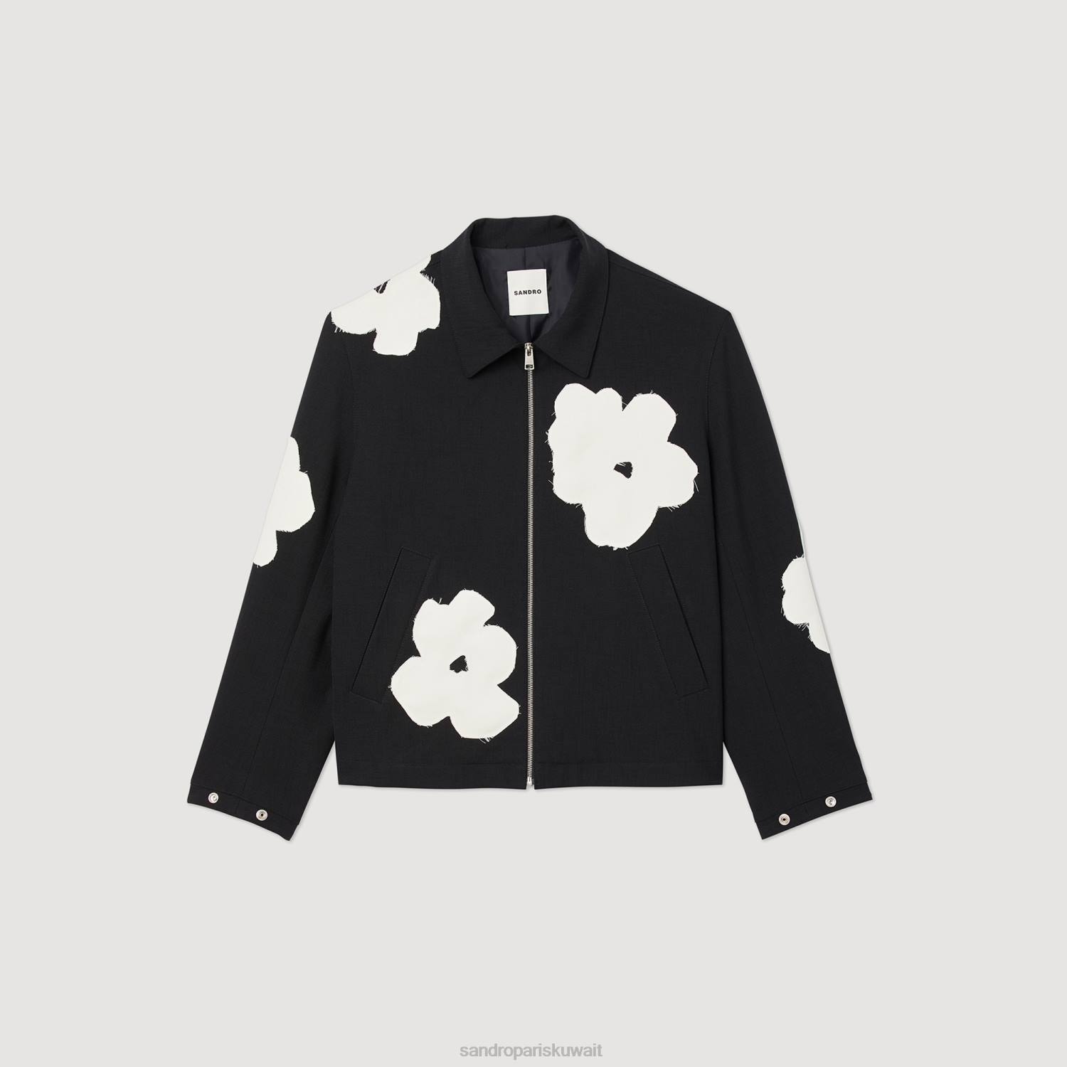 ثياب Sandro Paris سترة بزخارف نباتية أسود رجال ZJ00683