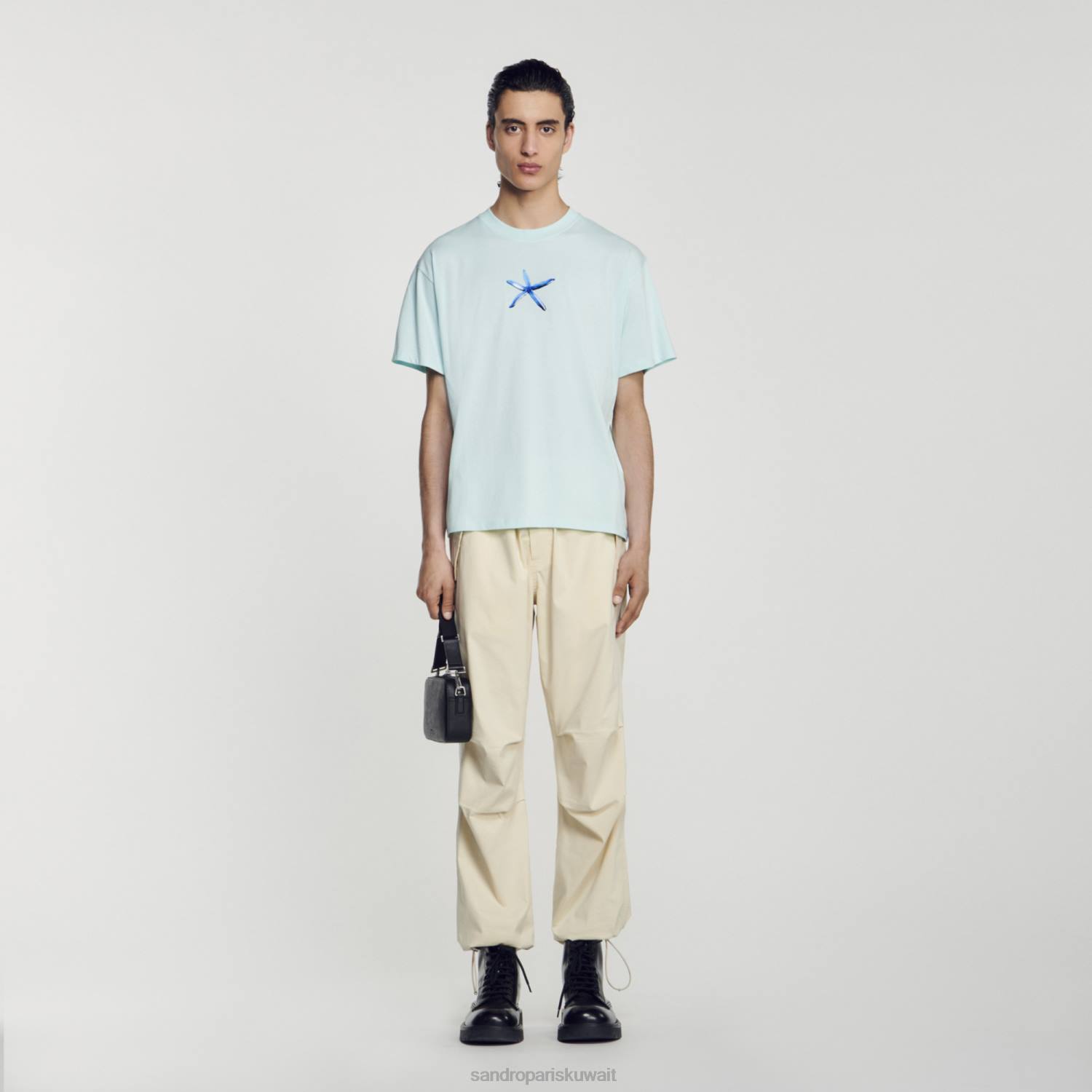 ثياب Sandro Paris تي شيرت نجم البحر النعناع الأزرق رجال ZJ00685