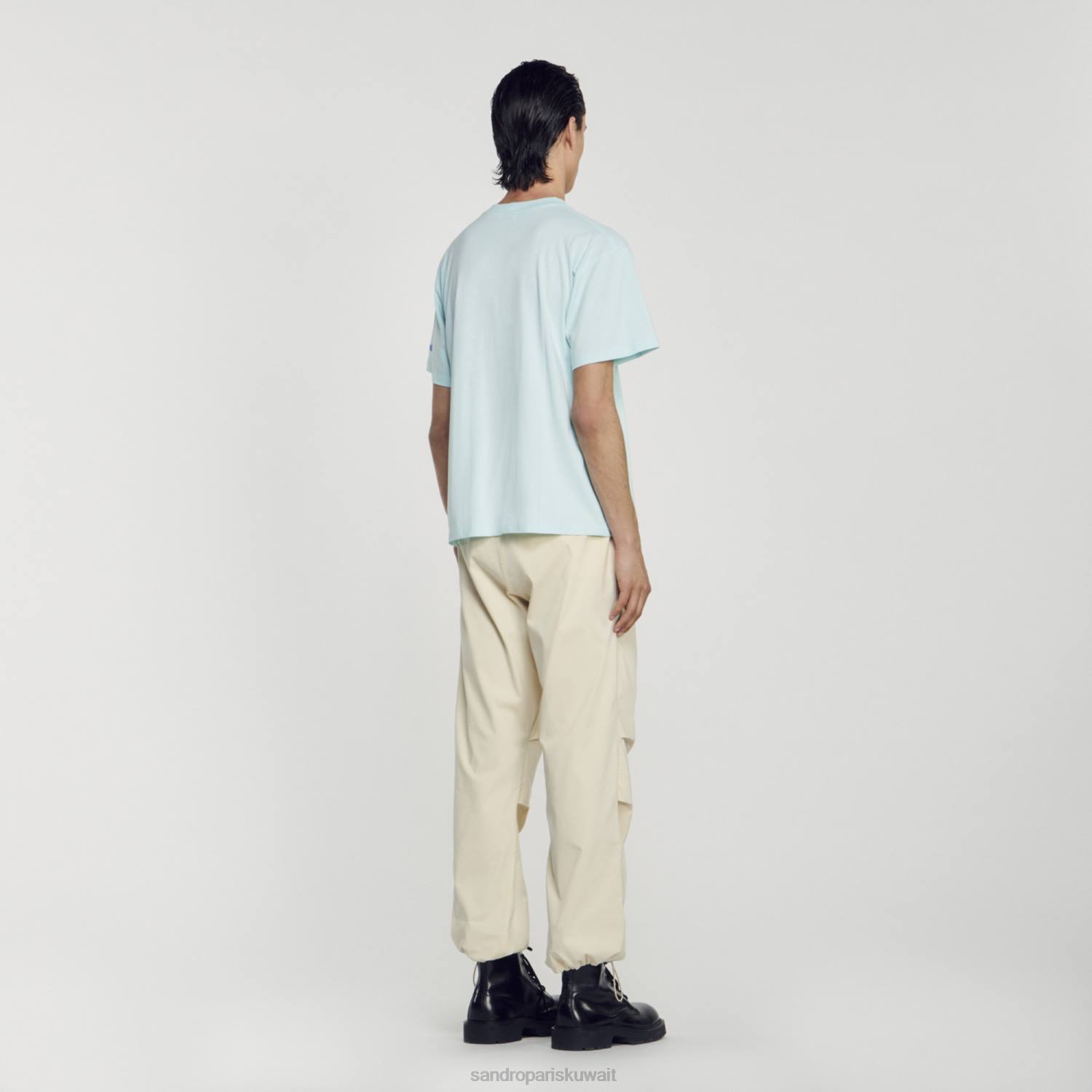 ثياب Sandro Paris تي شيرت نجم البحر النعناع الأزرق رجال ZJ00685