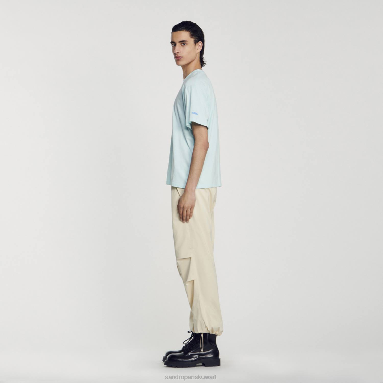 ثياب Sandro Paris تي شيرت نجم البحر النعناع الأزرق رجال ZJ00685