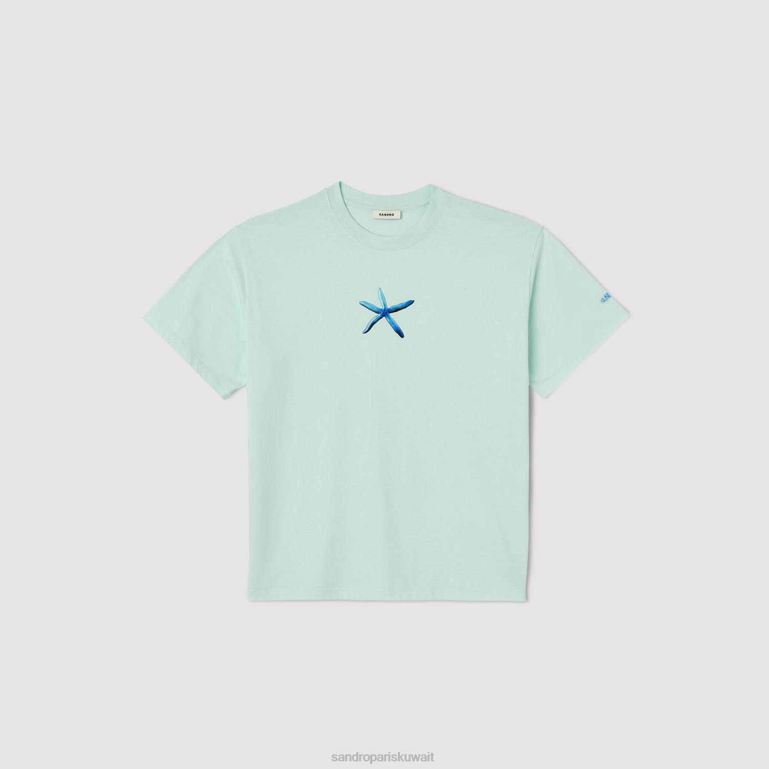 ثياب Sandro Paris تي شيرت نجم البحر النعناع الأزرق رجال ZJ00685