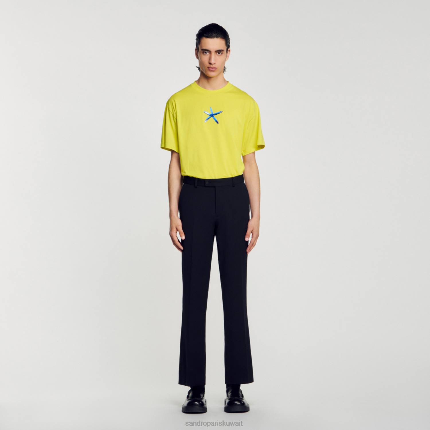 ثياب Sandro Paris تي شيرت نجم البحر اليانسون الأخضر رجال ZJ00686