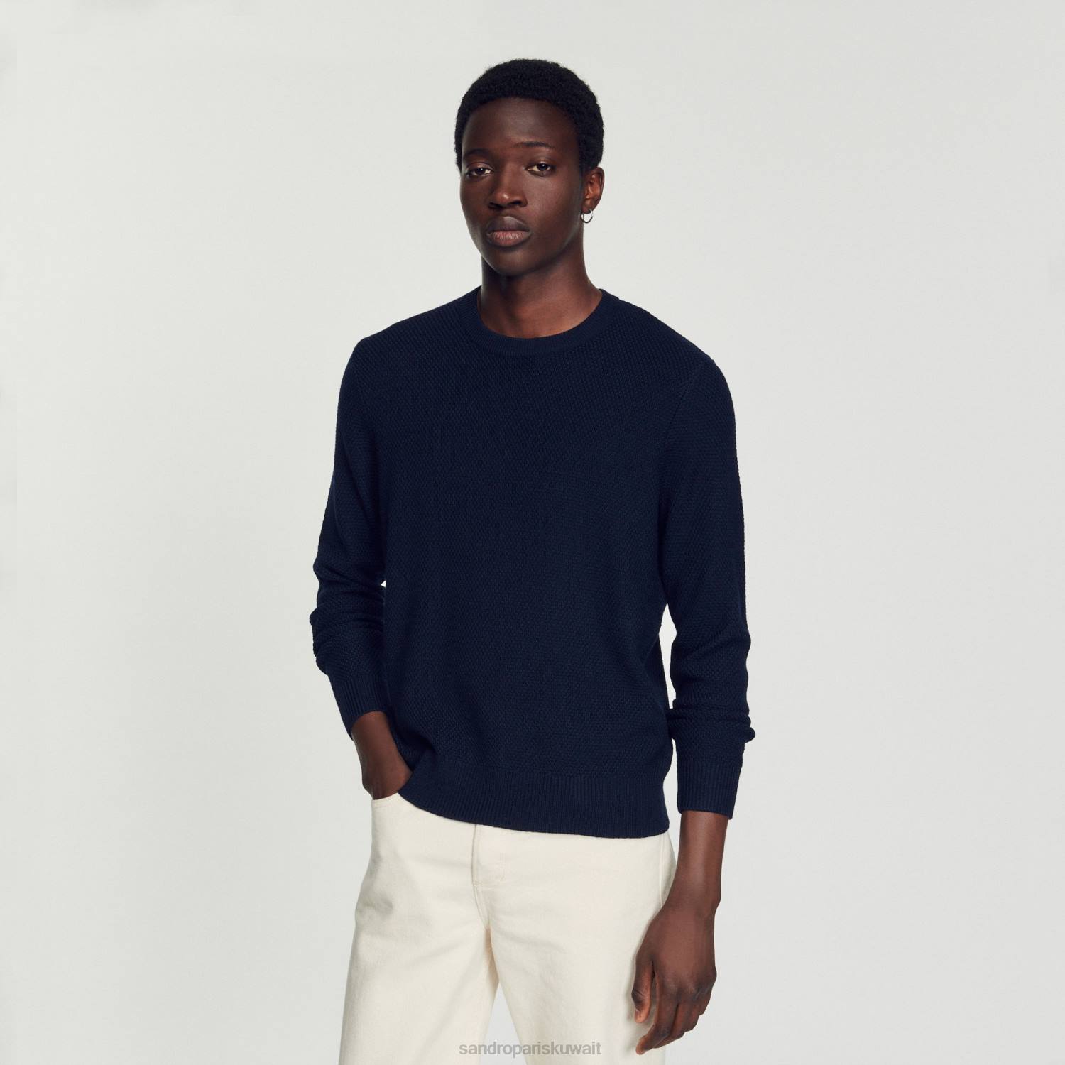 ثياب Sandro Paris كنزة صوف الأزرق الداكن رجال ZJ00687