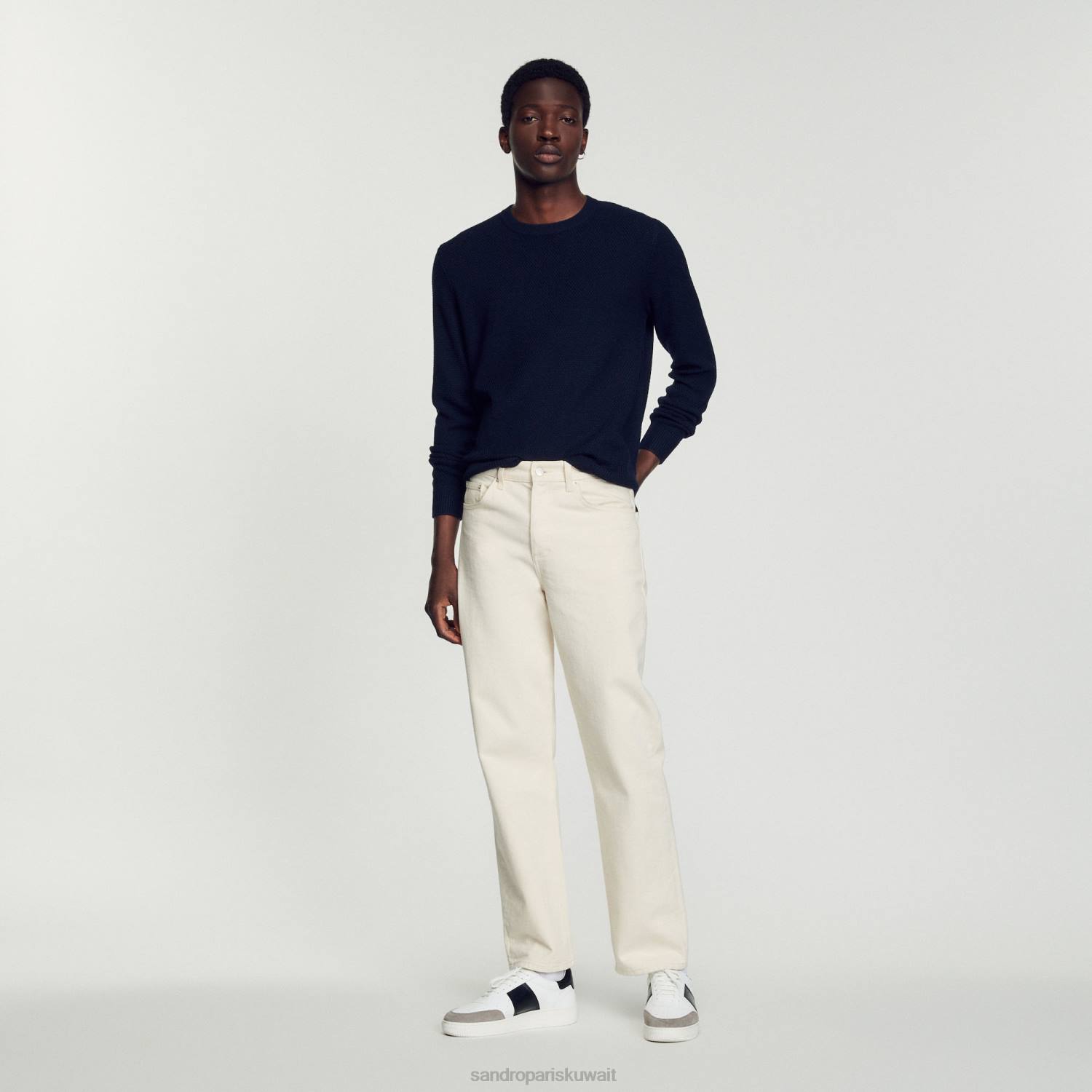 ثياب Sandro Paris كنزة صوف الأزرق الداكن رجال ZJ00687