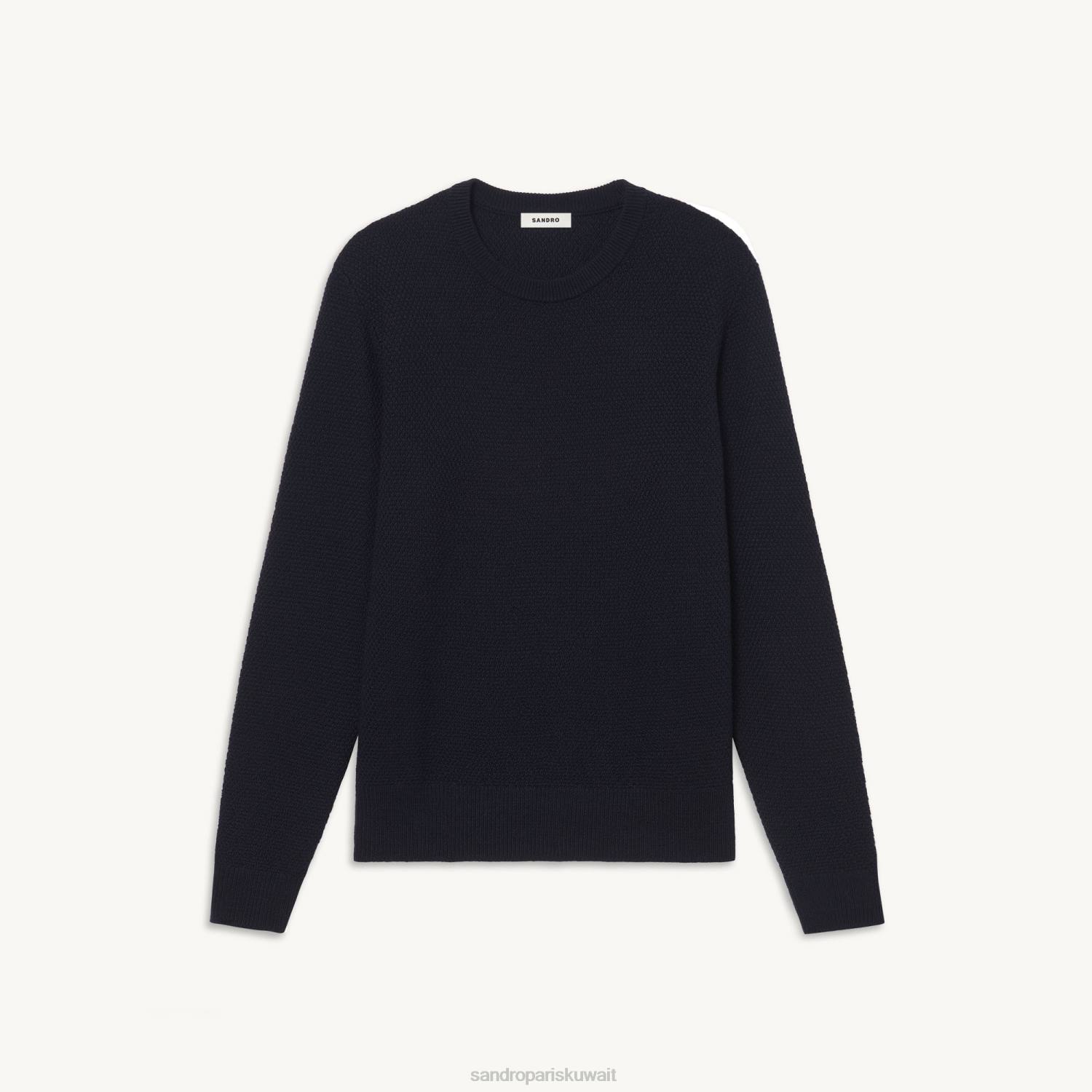 ثياب Sandro Paris كنزة صوف الأزرق الداكن رجال ZJ00687