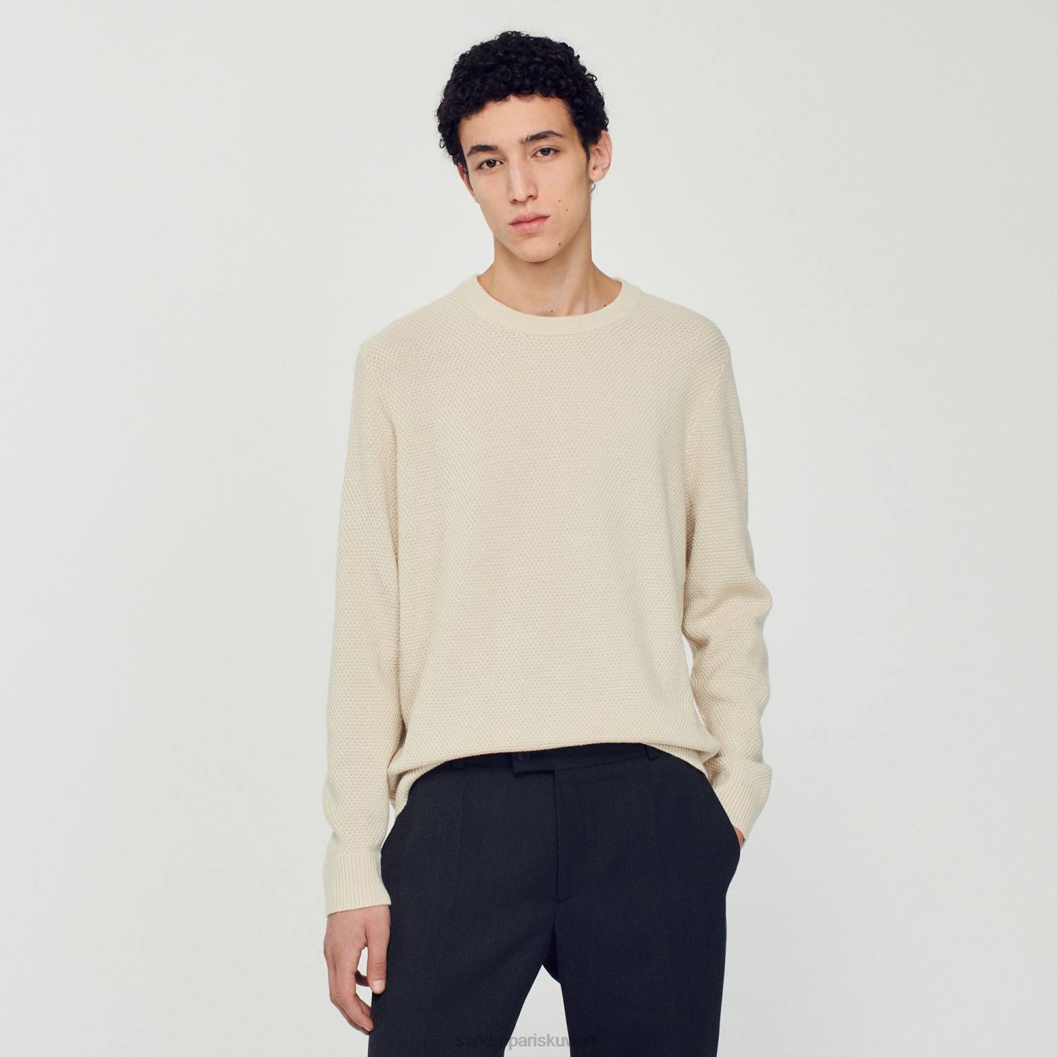 ثياب Sandro Paris كنزة صوف بيج فاتح رجال ZJ00688