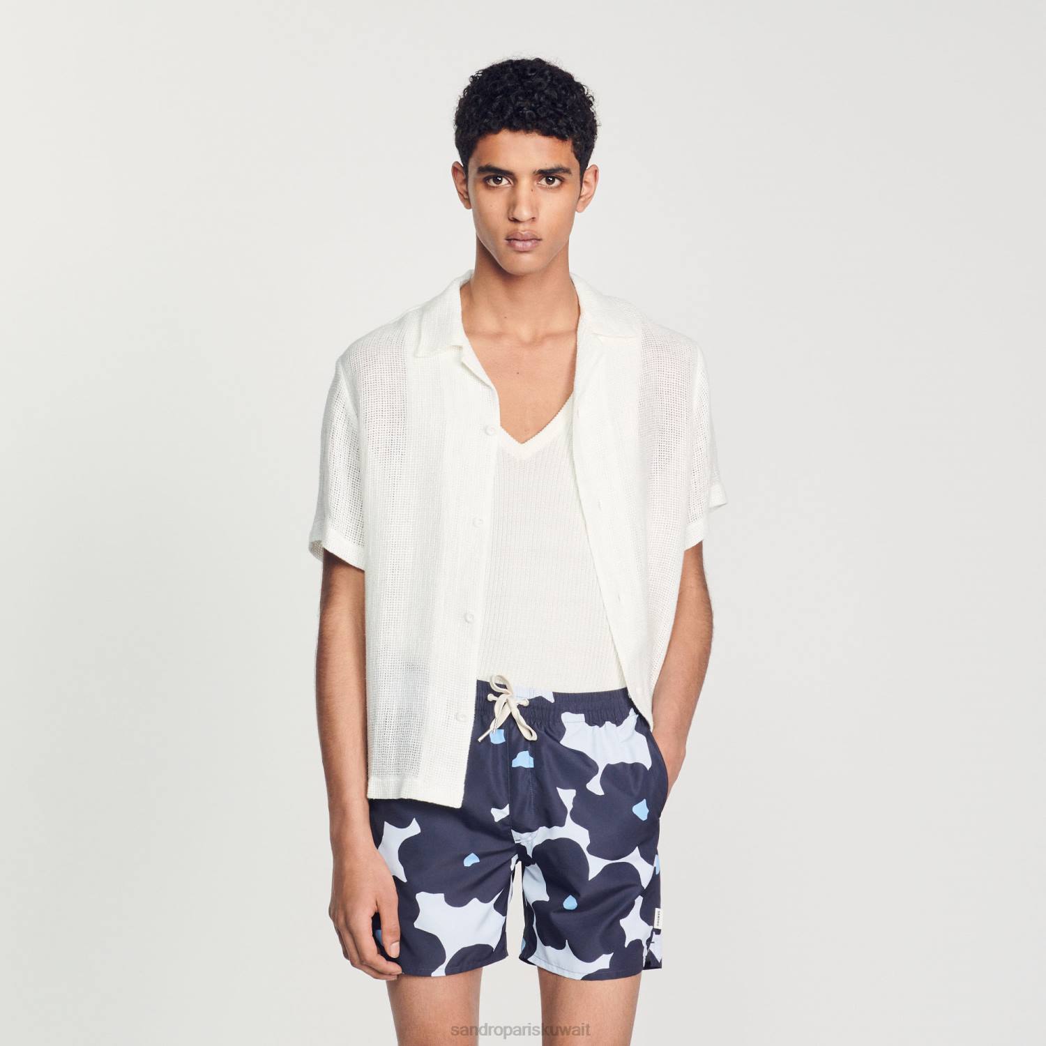 ثياب Sandro Paris شورت السباحة الأزهار الأزرق الداكن رجال ZJ00694