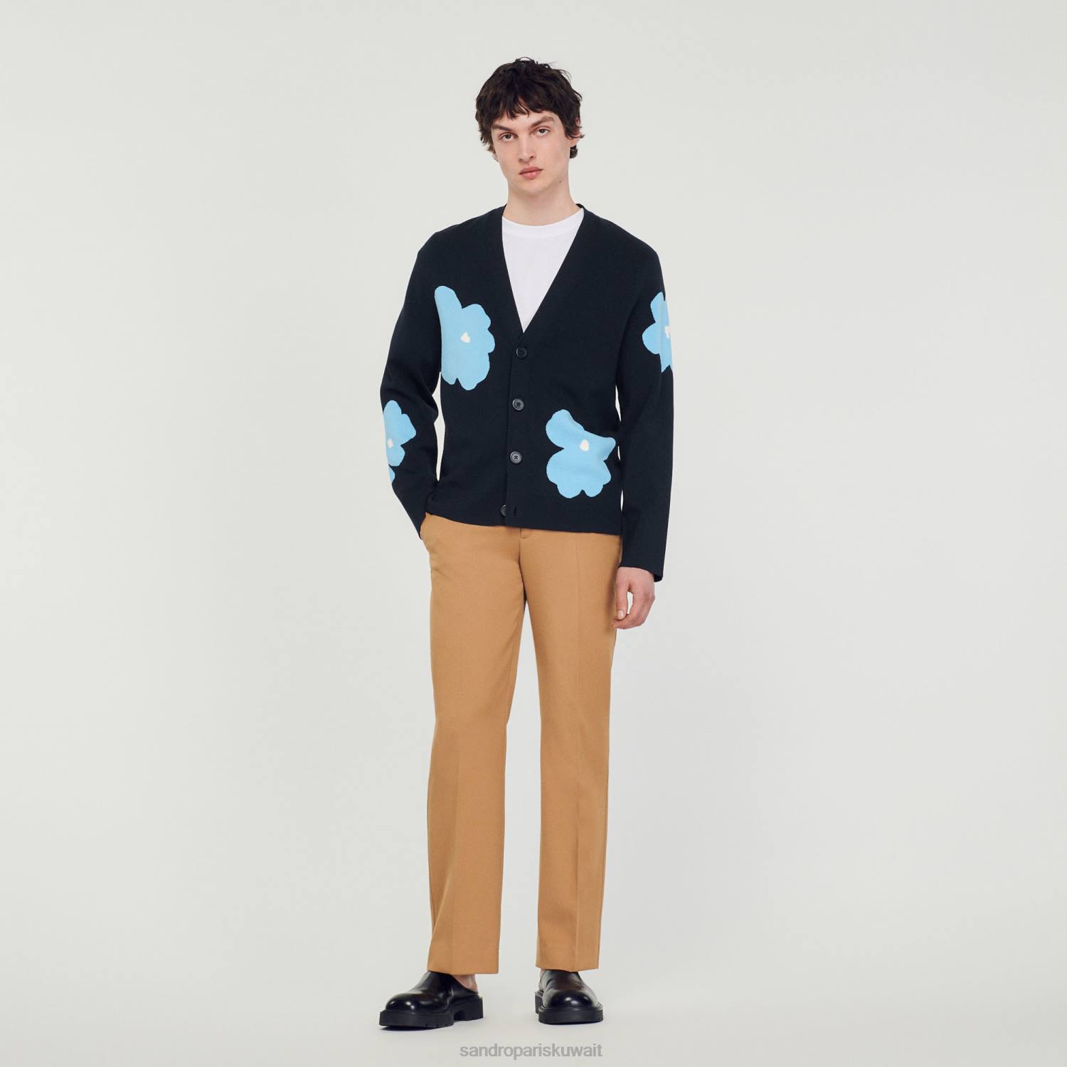 ثياب Sandro Paris سترة متماسكة مع زخارف زهرة الأزرق الداكن رجال ZJ00695