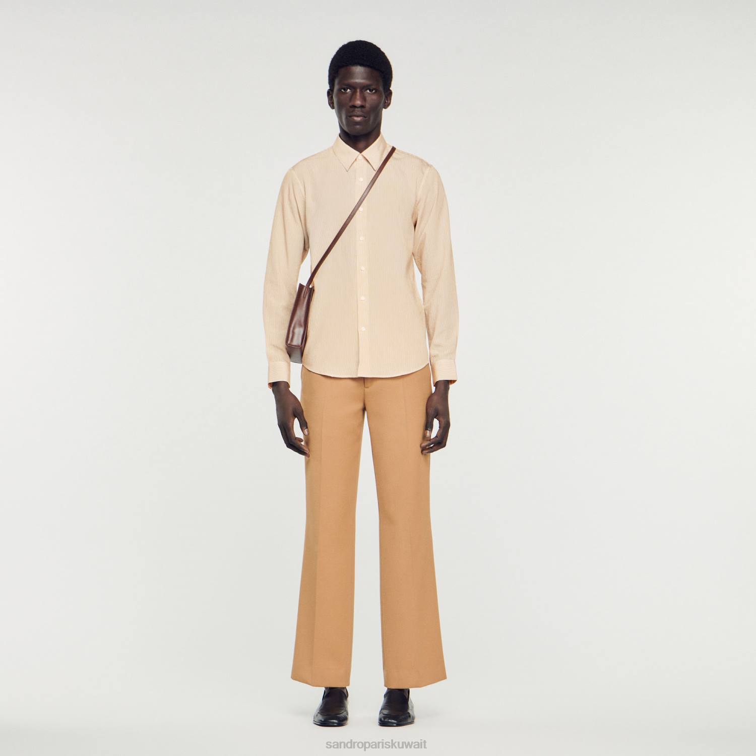 ثياب Sandro Paris قميص مخطط وردي فاتح رجال ZJ00696