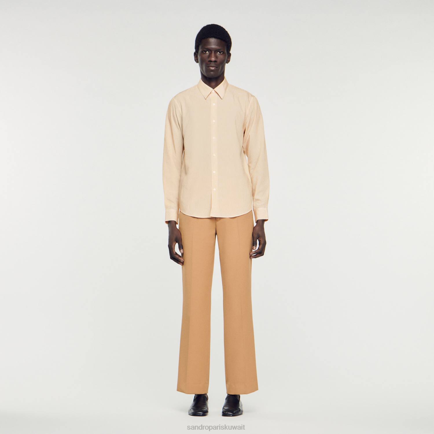 ثياب Sandro Paris قميص مخطط وردي فاتح رجال ZJ00696