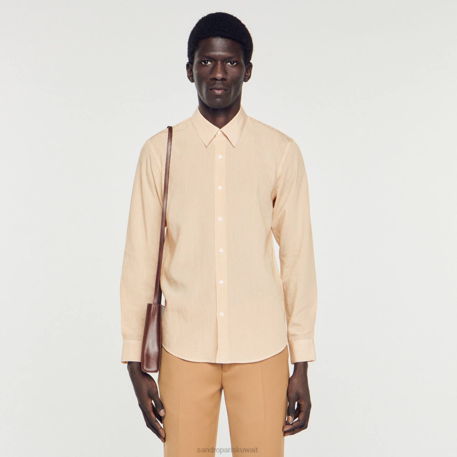 ثياب Sandro Paris قميص مخطط وردي فاتح رجال ZJ00696