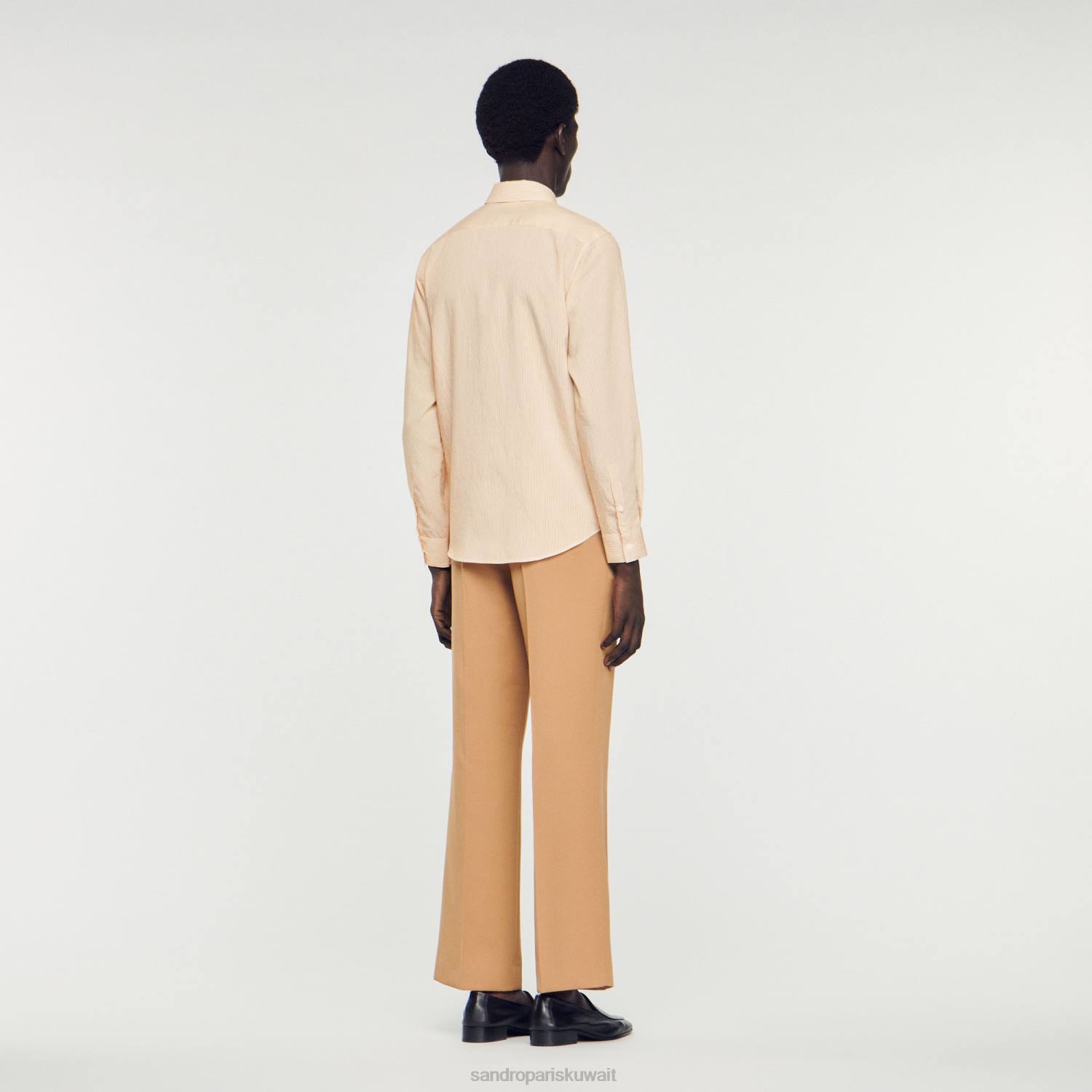 ثياب Sandro Paris قميص مخطط وردي فاتح رجال ZJ00696