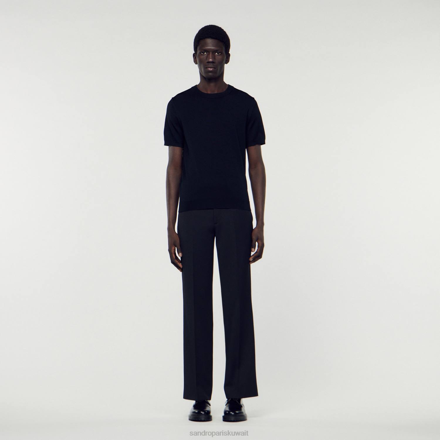 ثياب Sandro Paris تي شيرت محبوك أسود رجال ZJ00698