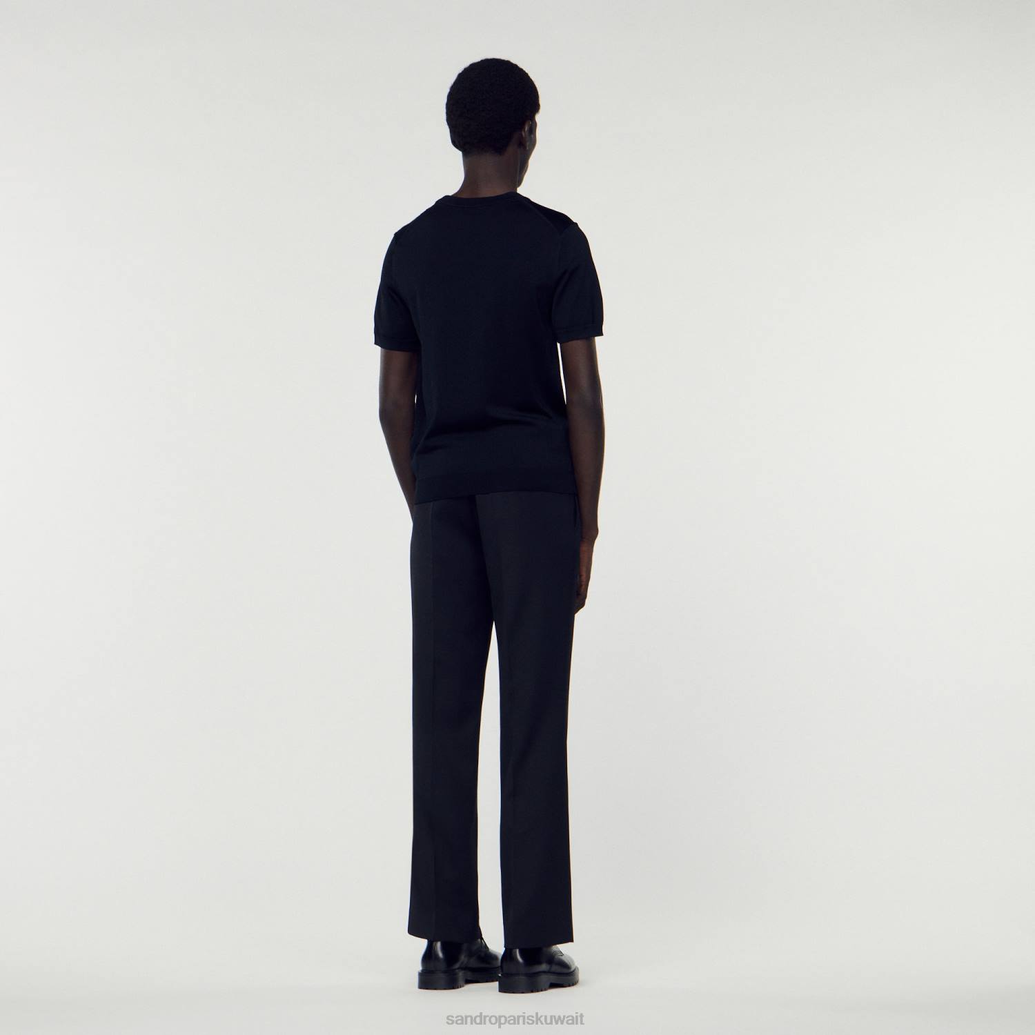 ثياب Sandro Paris تي شيرت محبوك أسود رجال ZJ00698