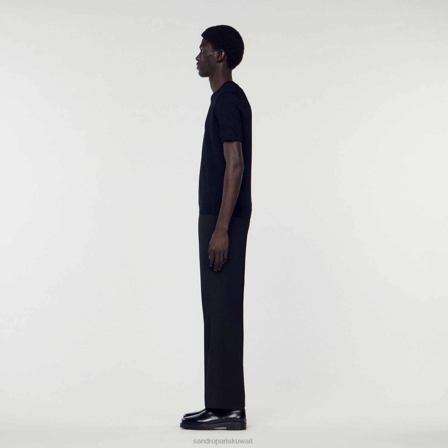 ثياب Sandro Paris تي شيرت محبوك أسود رجال ZJ00698