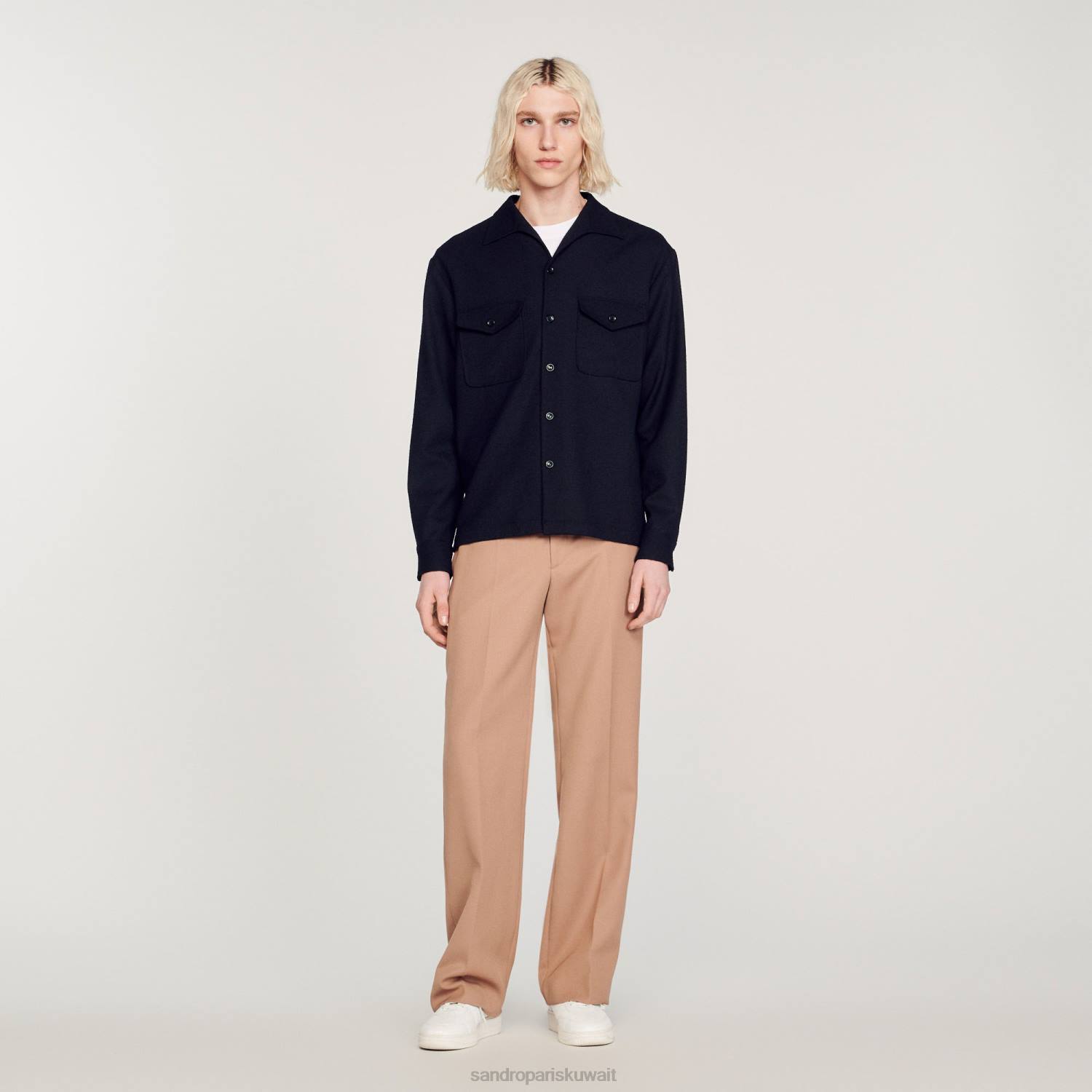 ثياب Sandro Paris قميص فضفاض لون واحد رجال ZJ00699