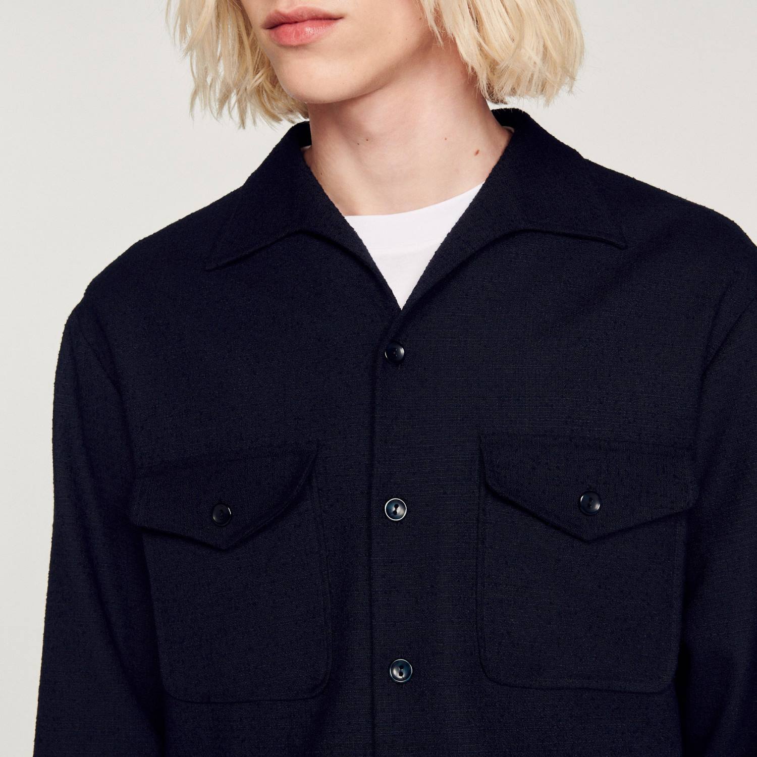 ثياب Sandro Paris قميص فضفاض لون واحد رجال ZJ00699