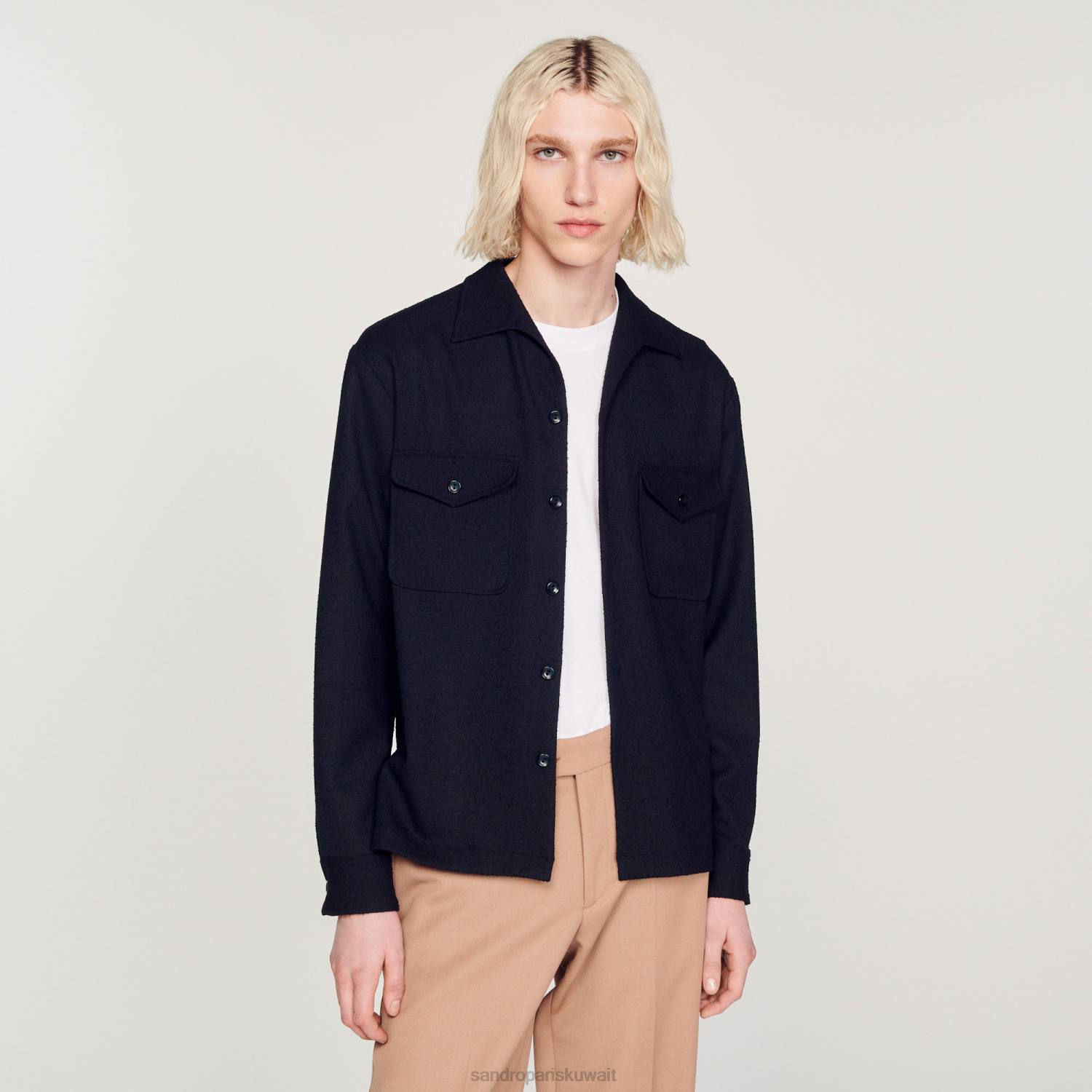 ثياب Sandro Paris قميص فضفاض لون واحد رجال ZJ00699